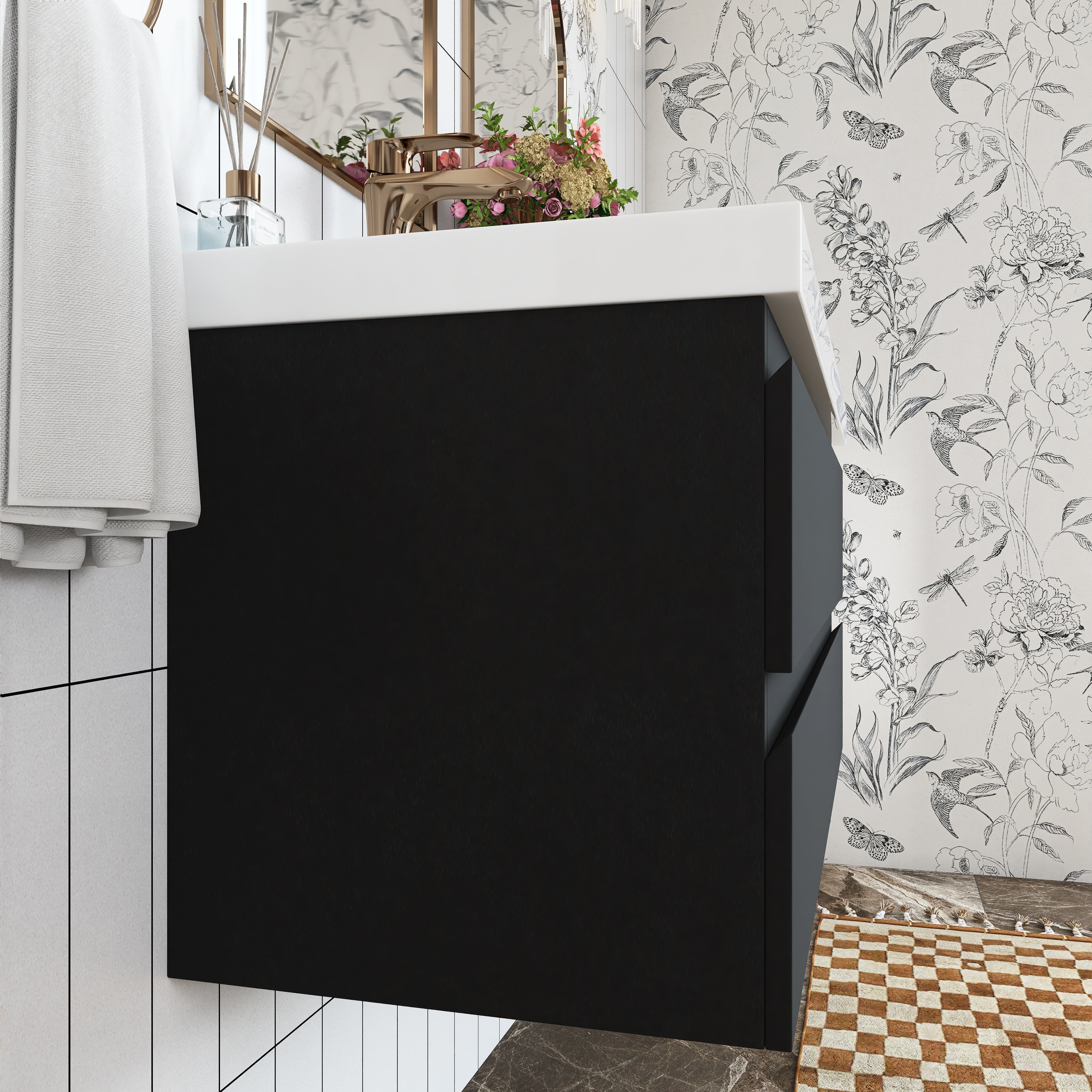 48 inch Wall Mounted Bathroom Vanity Set with Integrated Resin Sink with Drain
