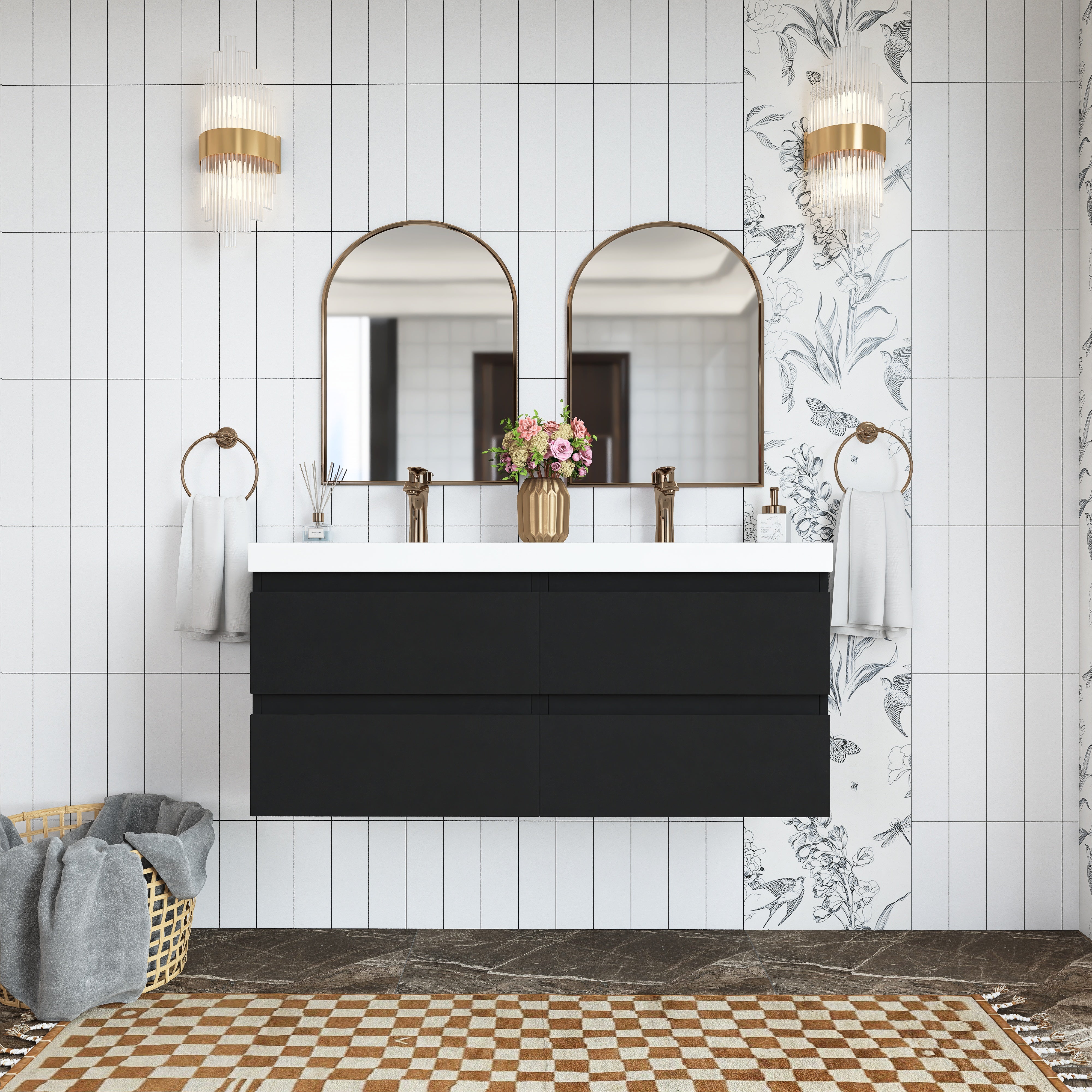 48 inch Wall Mounted Bathroom Vanity Set with Integrated Resin Sink with Drain