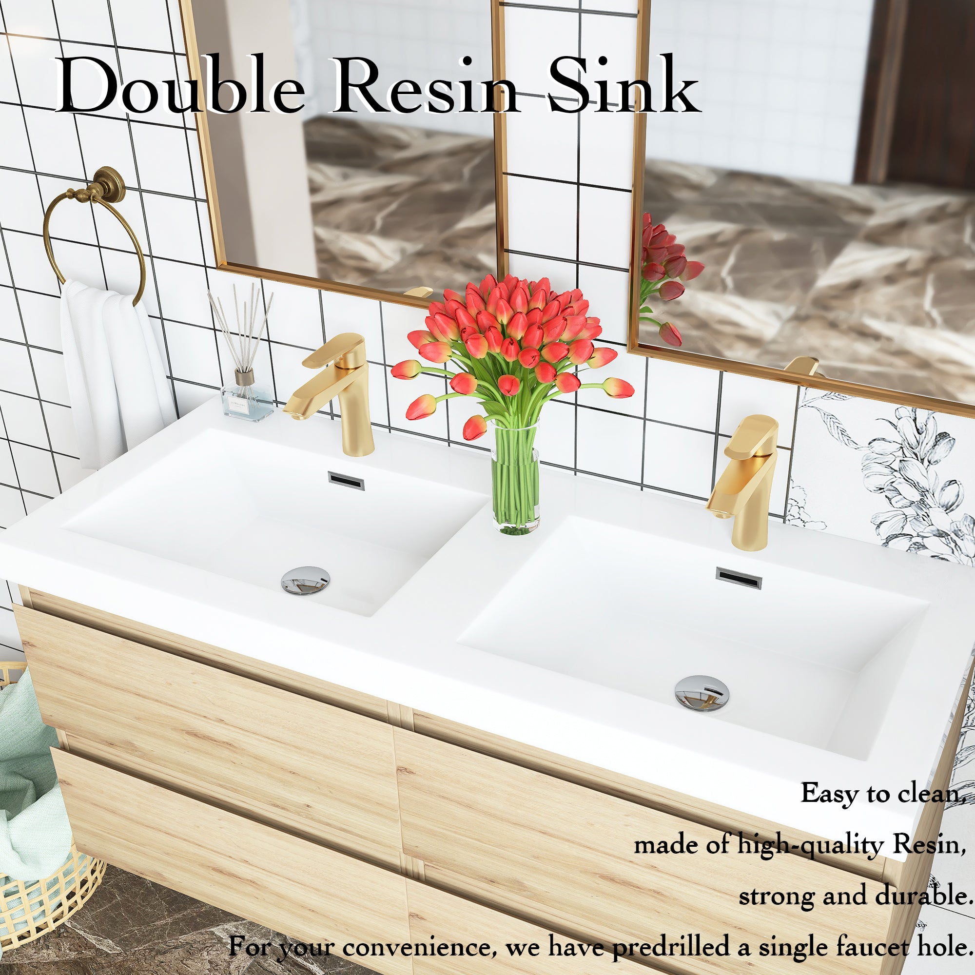48 inch Wall Mounted Bathroom Vanity Set with Integrated Resin Sink with Drain