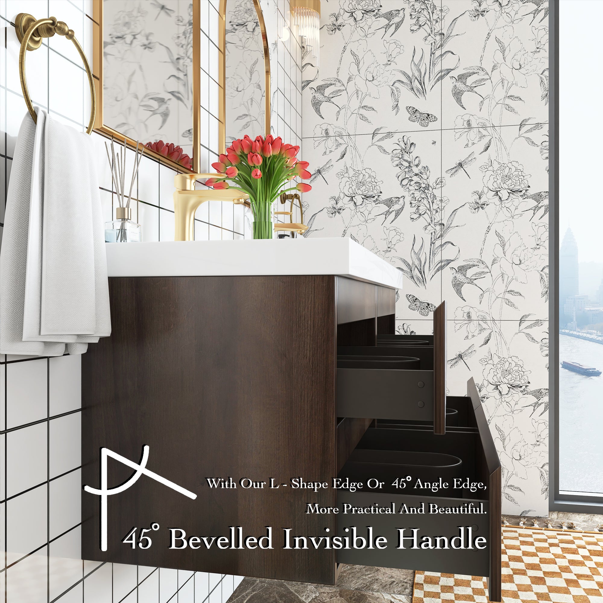 48 inch Wall Mounted Bathroom Vanity Set with Integrated Resin Sink with Drain