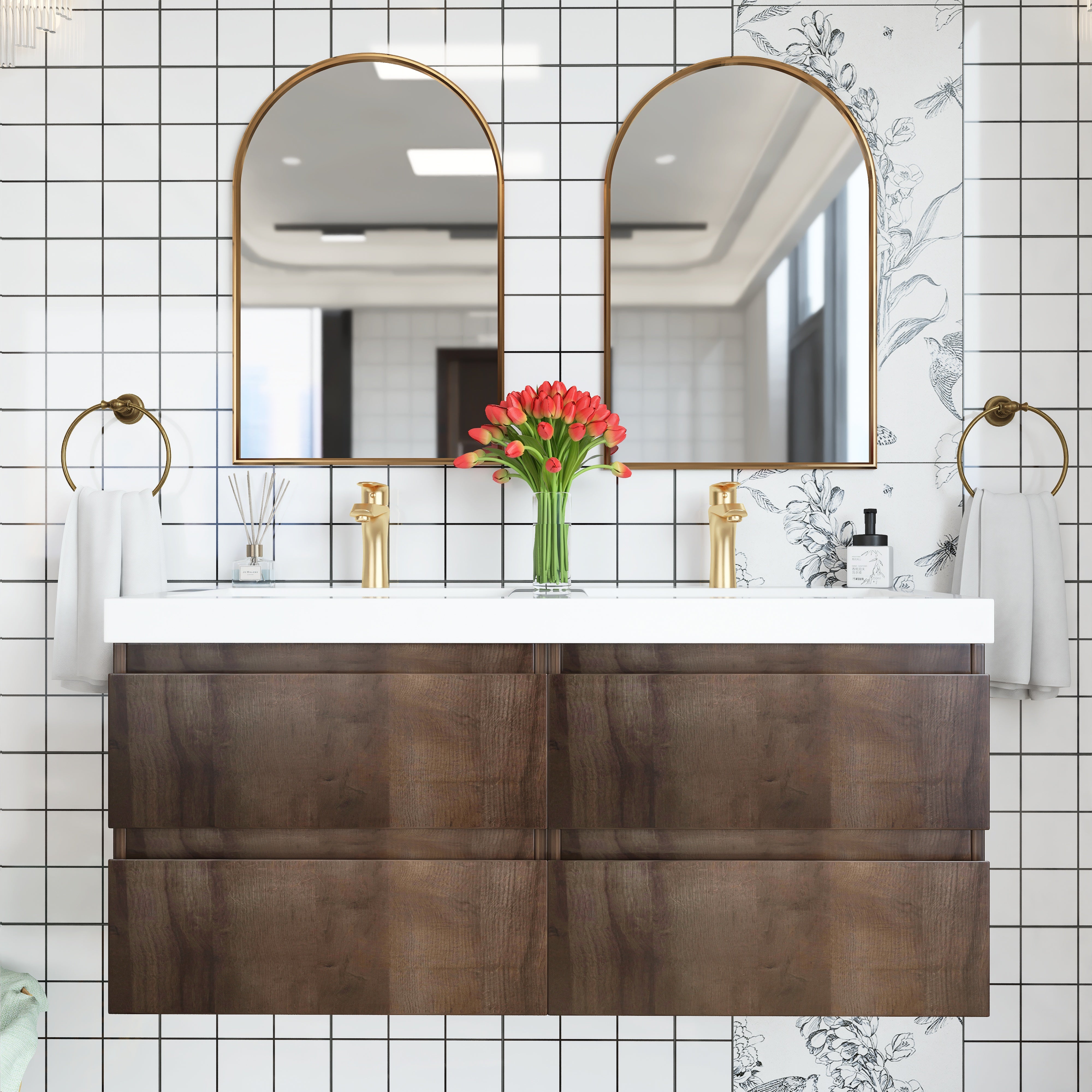 48 inch Wall Mounted Bathroom Vanity Set with Integrated Resin Sink with Drain