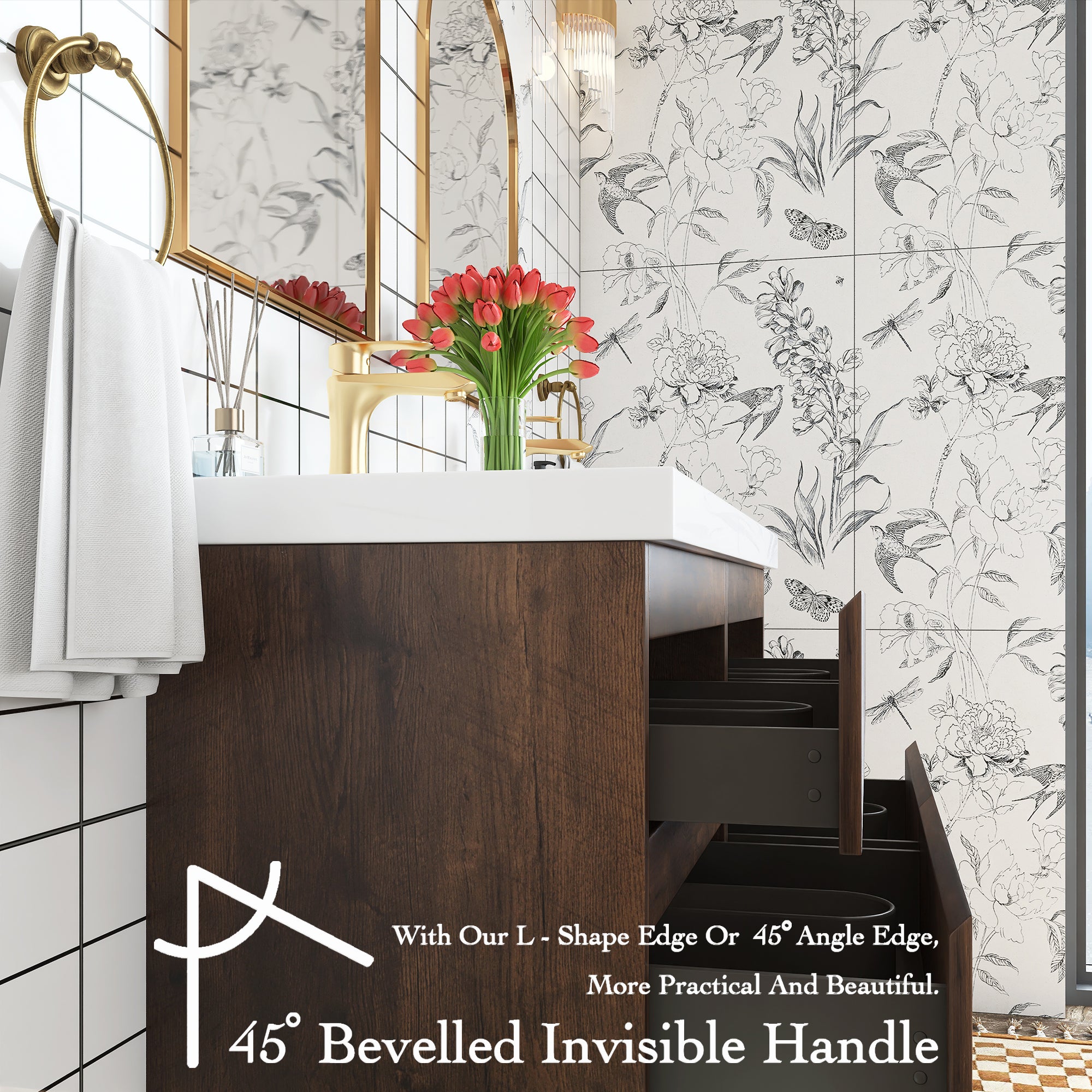 48 inch Wall Mounted Bathroom Vanity Set with Integrated Resin Sink with Drain