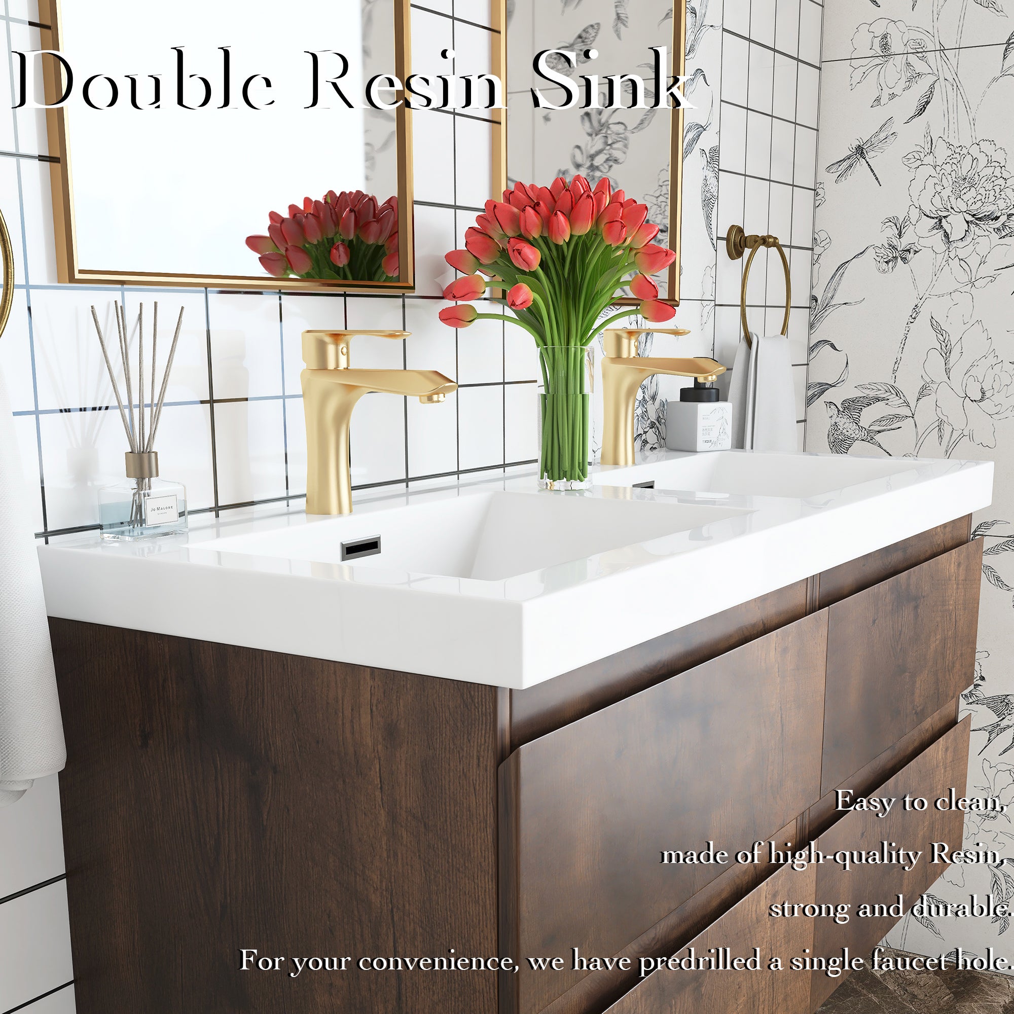 48 inch Wall Mounted Bathroom Vanity Set with Integrated Resin Sink with Drain
