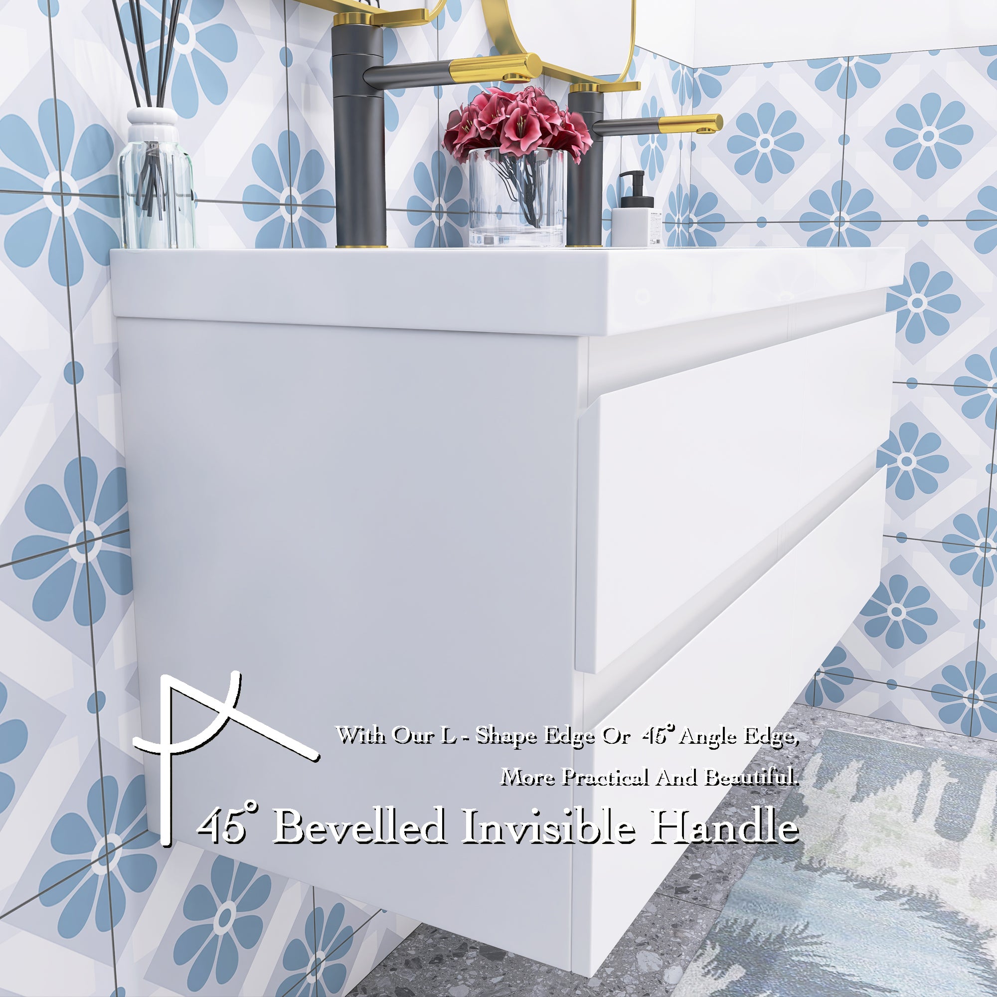 48 inch Wall Mounted Bathroom Vanity Set with Integrated Resin Sink with Drain