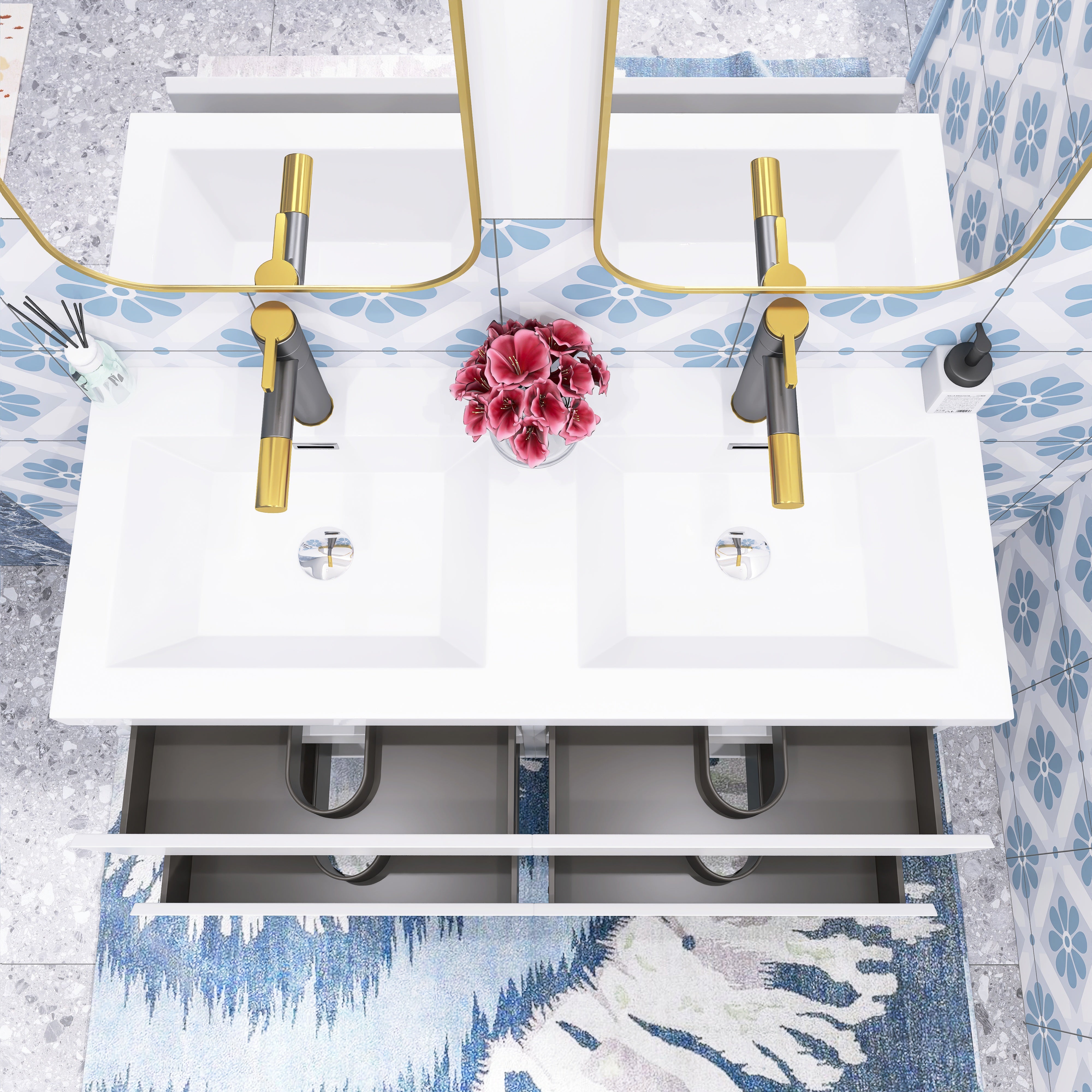 48 inch Wall Mounted Bathroom Vanity Set with Integrated Resin Sink with Drain