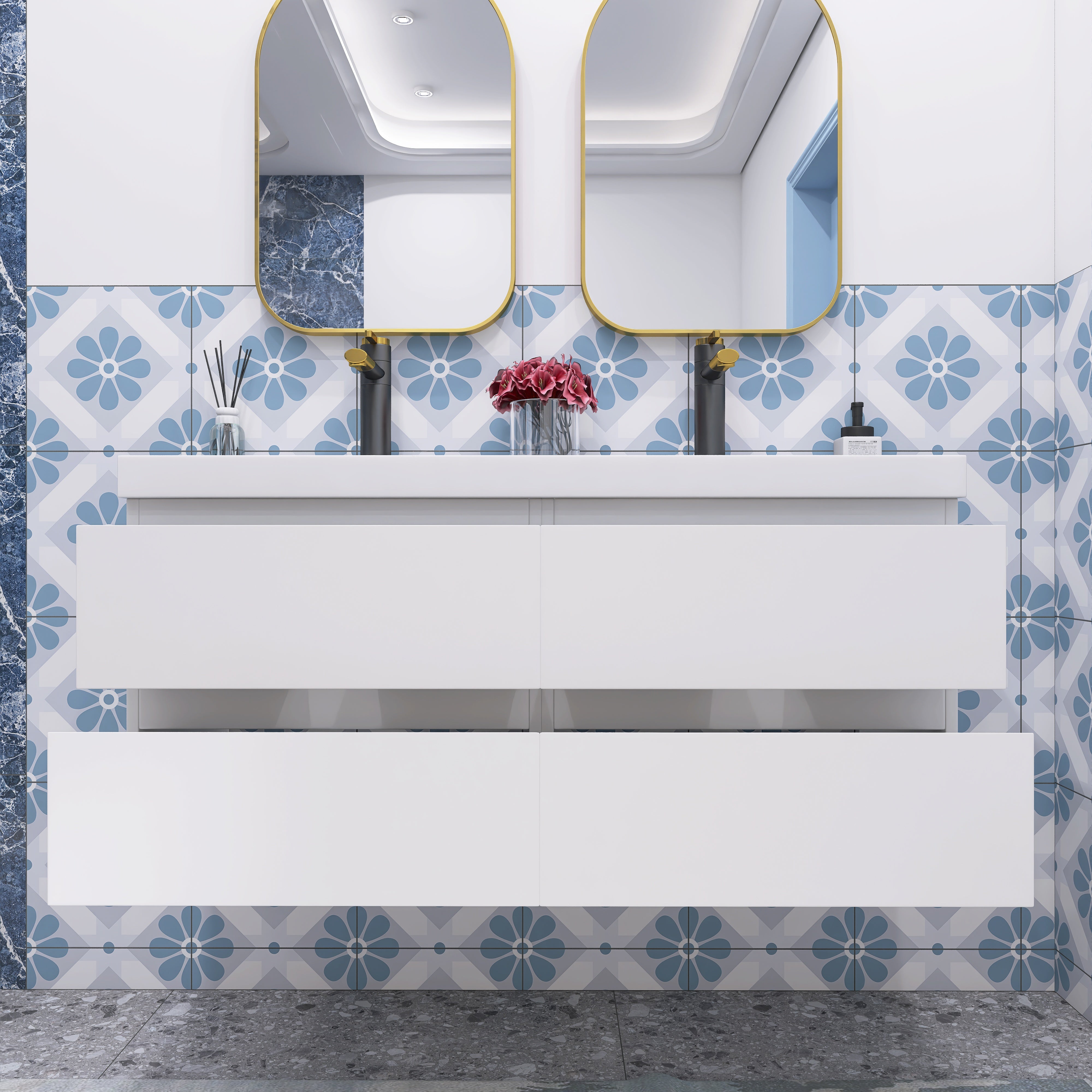 48 inch Wall Mounted Bathroom Vanity Set with Integrated Resin Sink with Drain