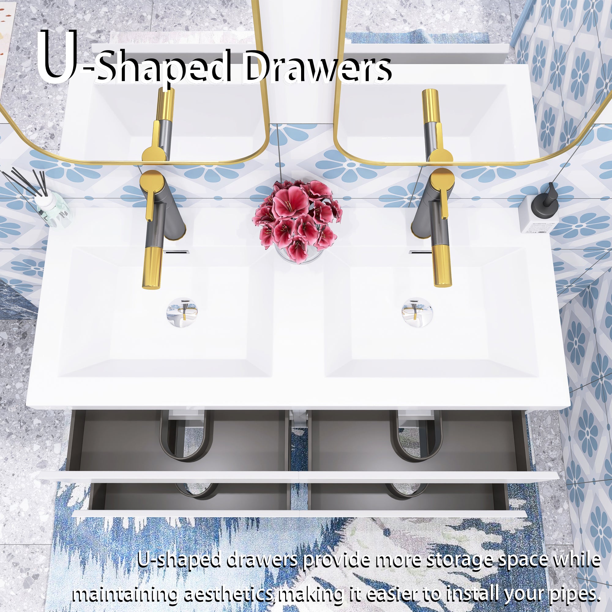 48 inch Wall Mounted Bathroom Vanity Set with Integrated Resin Sink with Drain