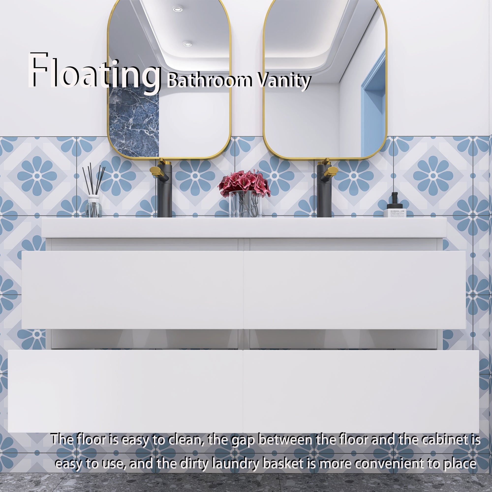 48 inch Wall Mounted Bathroom Vanity Set with Integrated Resin Sink with Drain