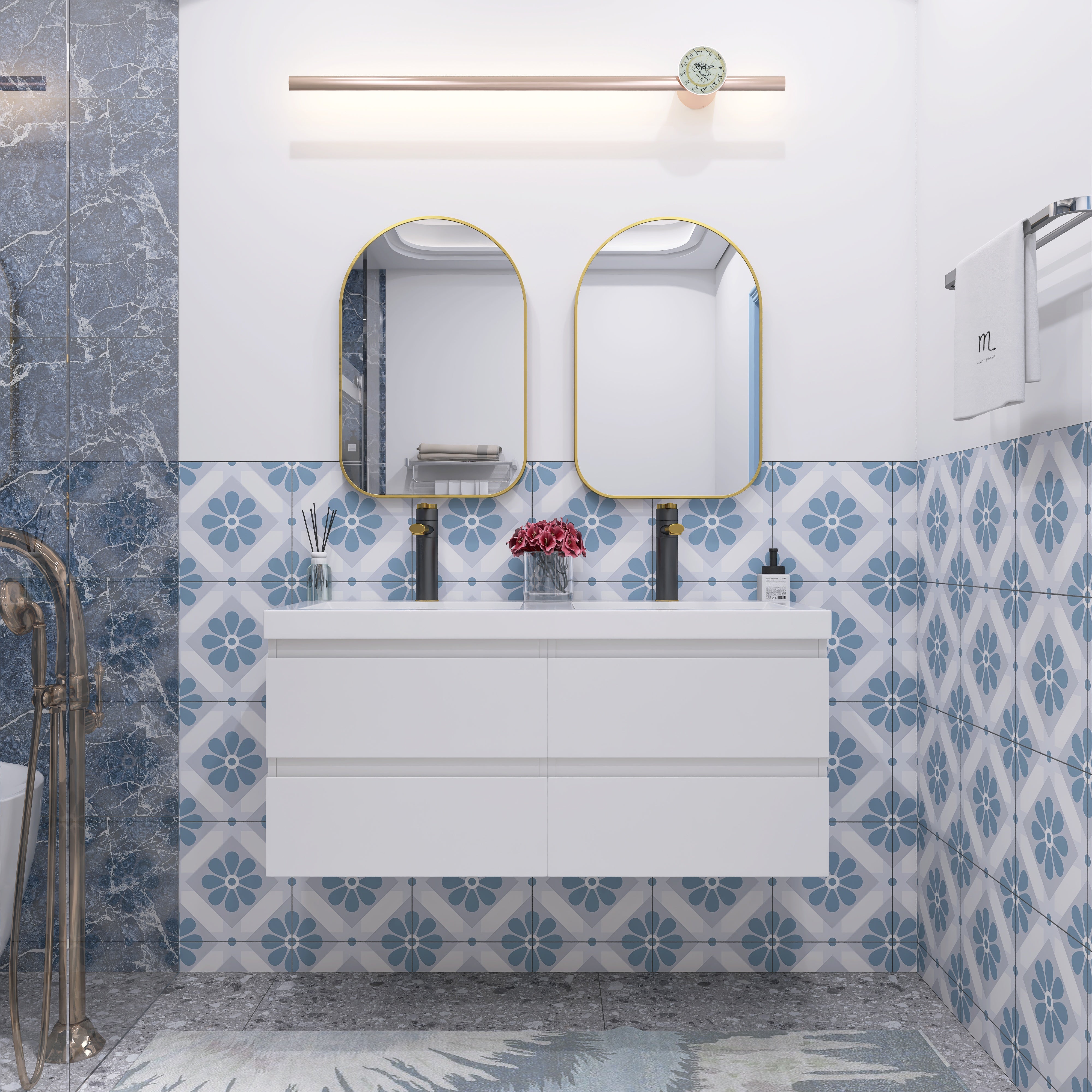 48 inch Wall Mounted Bathroom Vanity Set with Integrated Resin Sink with Drain
