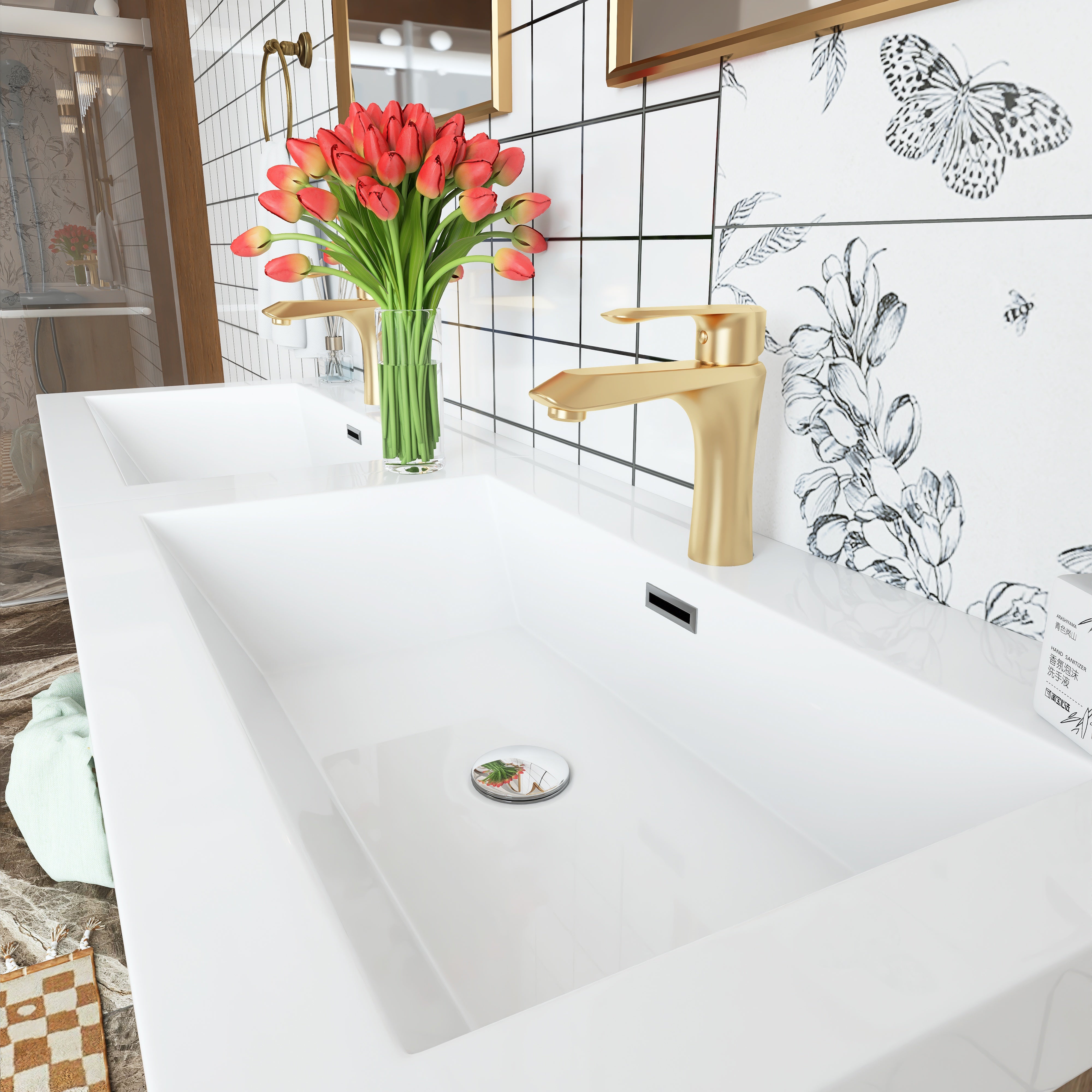 Wall Mounted Bathroom Vanity with Soft-closing Drawers with Cultured Marble Double Sink