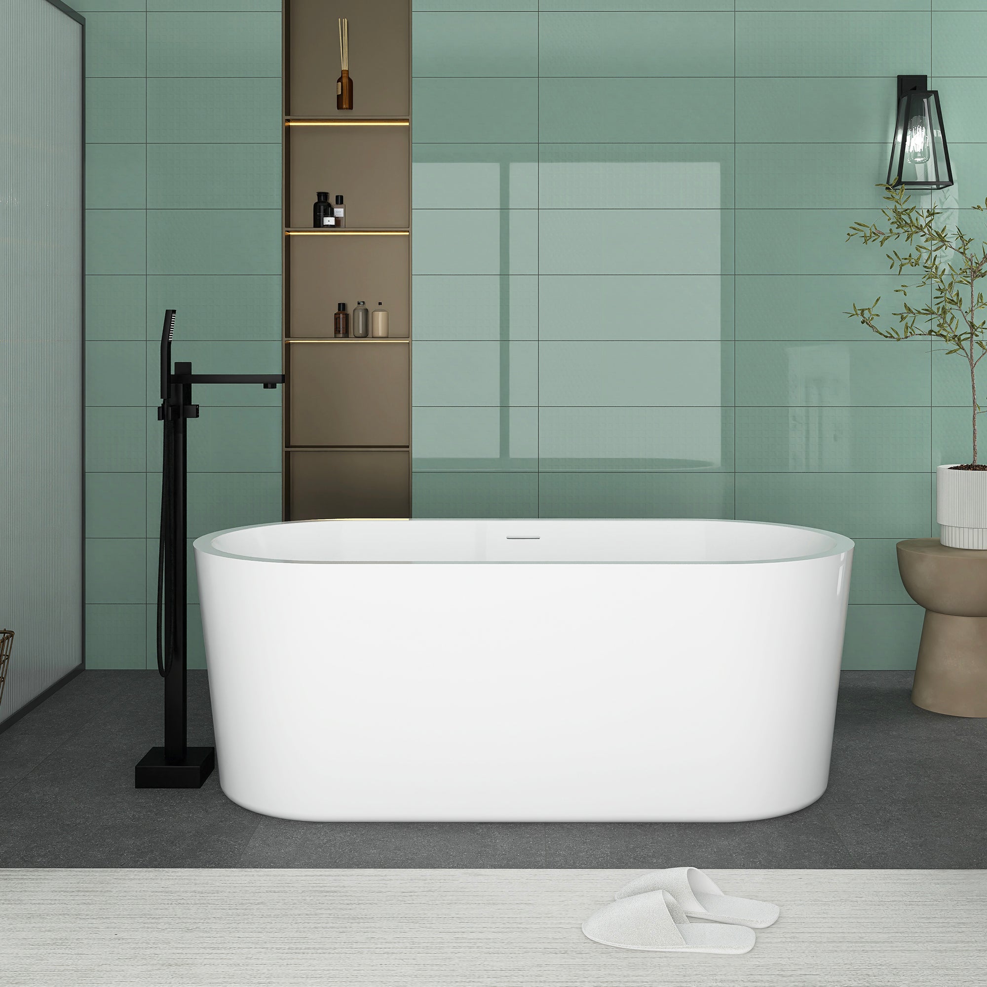 59 in. Acrylic Freestanding Soaking Bathtub in Glossy White