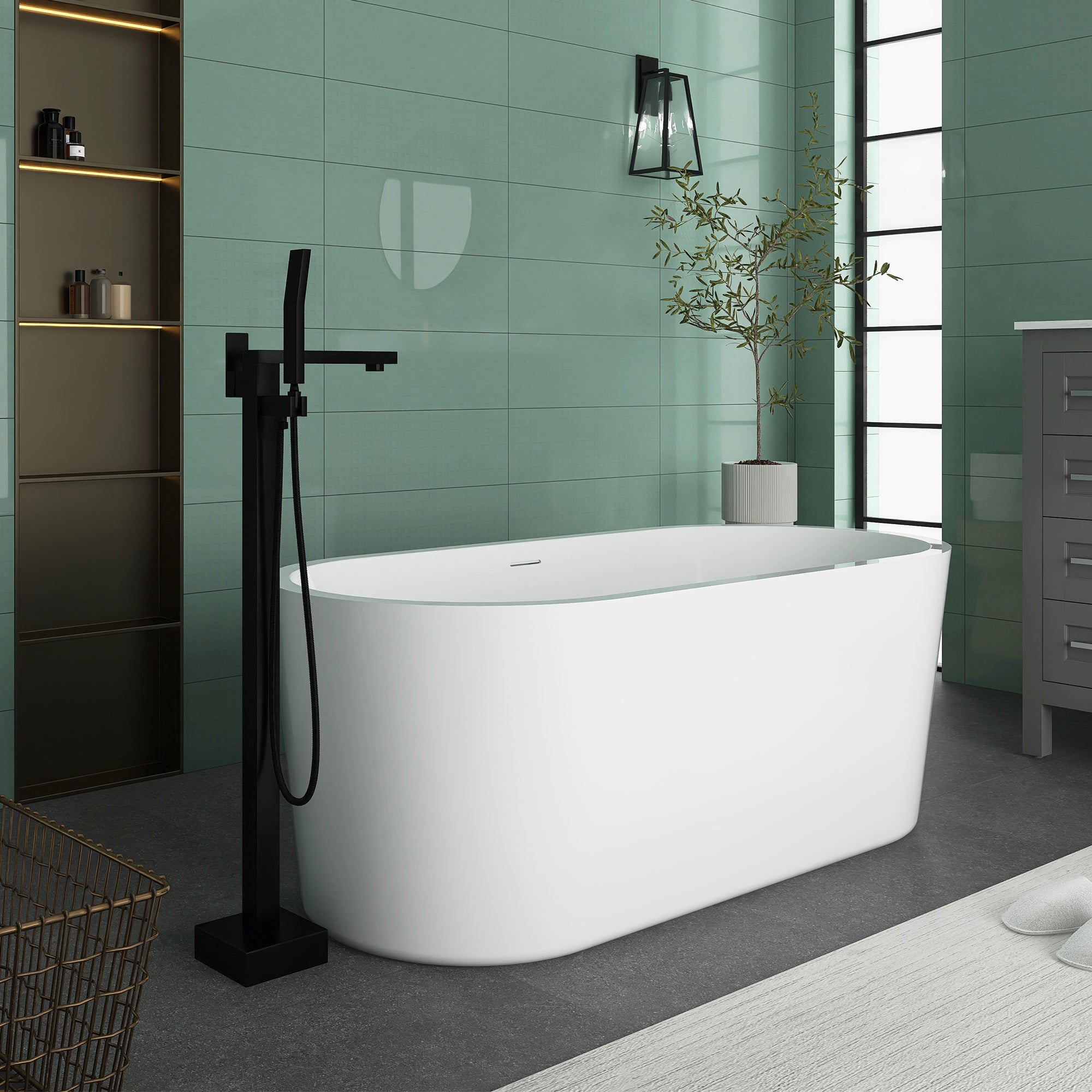 59 in. Acrylic Freestanding Soaking Bathtub in Glossy White