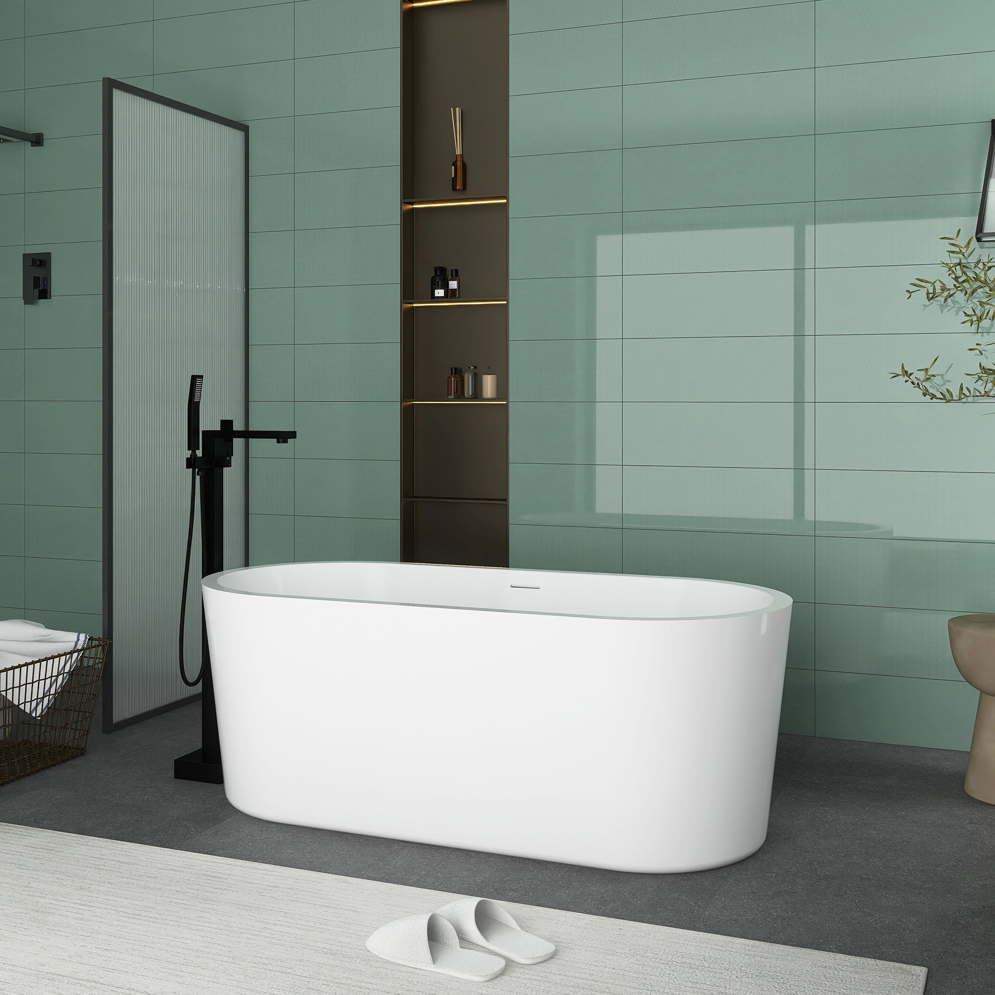 59 in. Acrylic Freestanding Soaking Bathtub in Glossy White