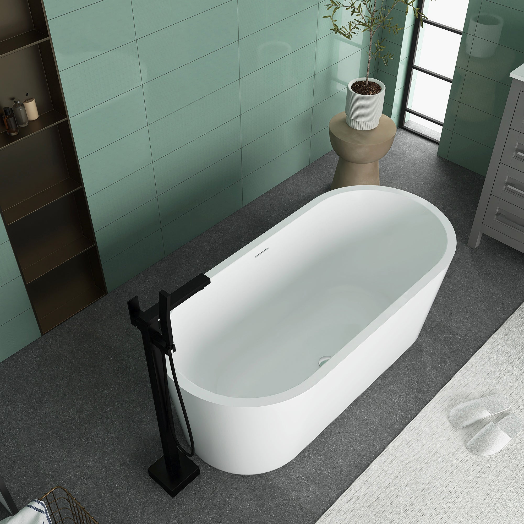 59 in. Acrylic Freestanding Soaking Bathtub in Glossy White