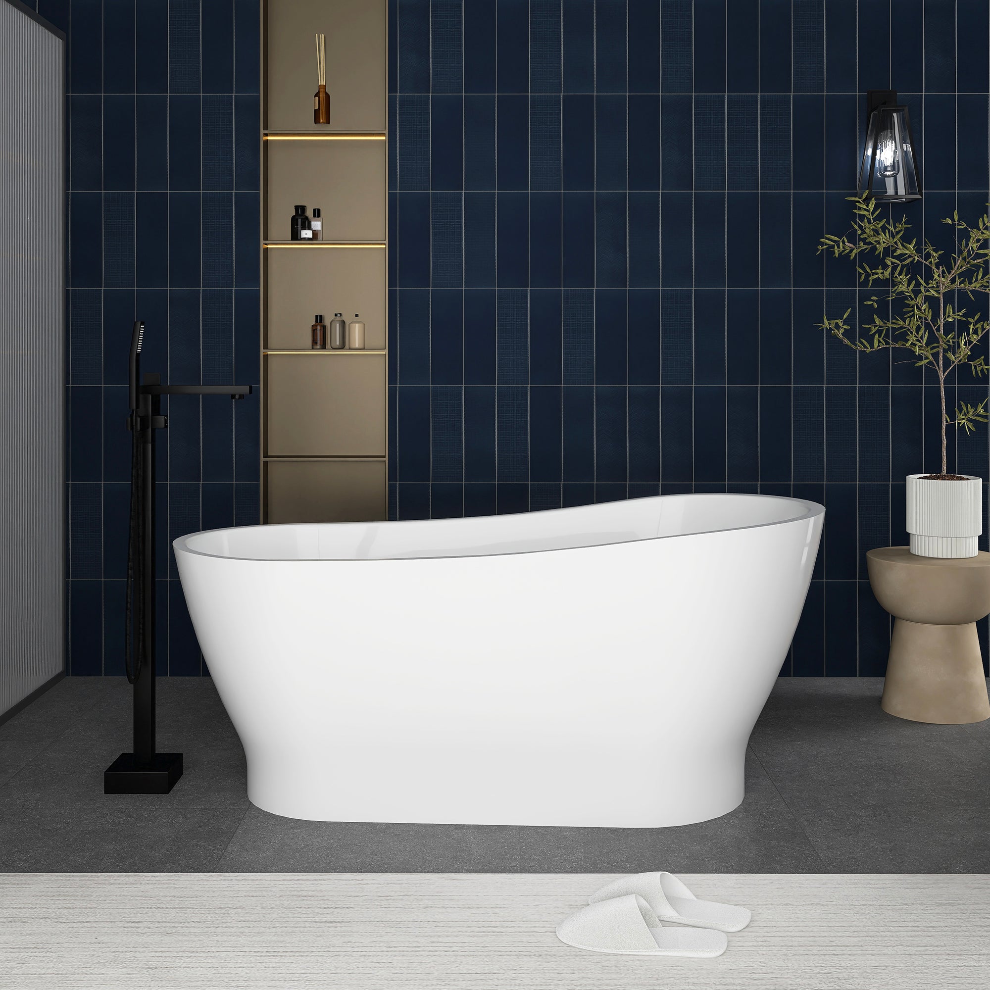 Soaking Bathtub with Reversible Drain in Glossy White