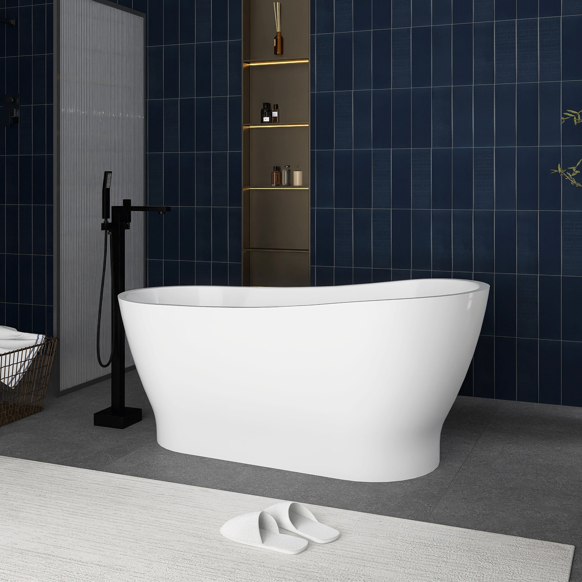 Soaking Bathtub with Reversible Drain in Glossy White