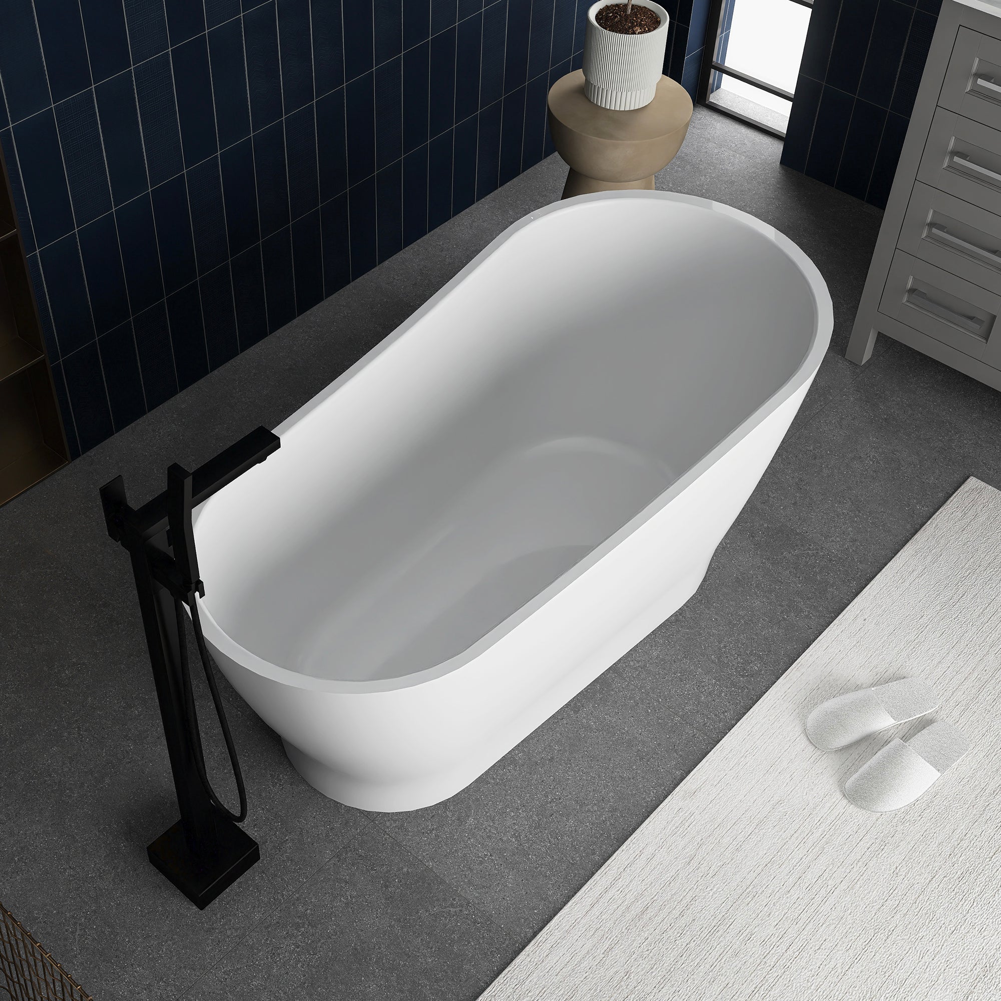 Soaking Bathtub with Reversible Drain in Glossy White