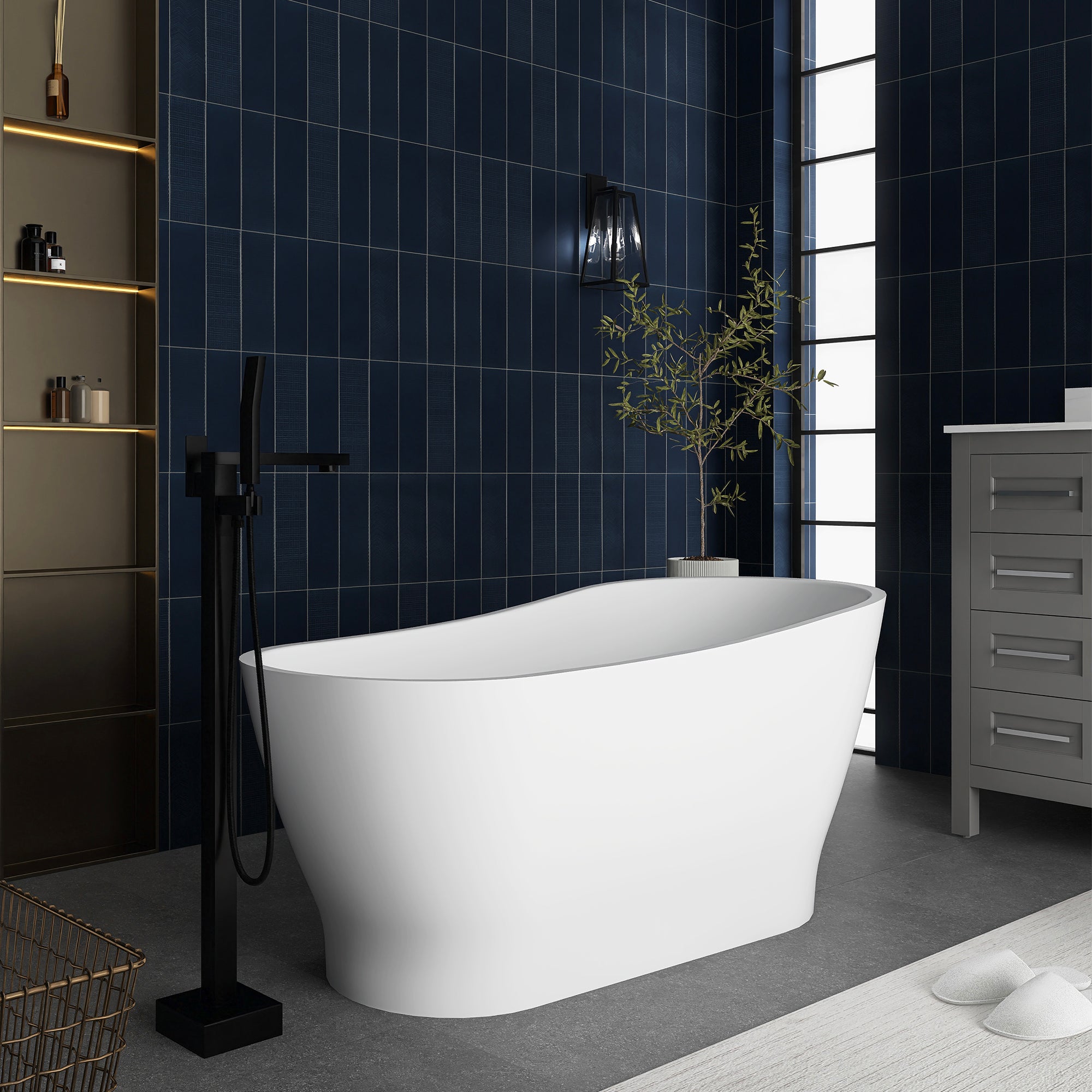 Soaking Bathtub with Reversible Drain in Glossy White