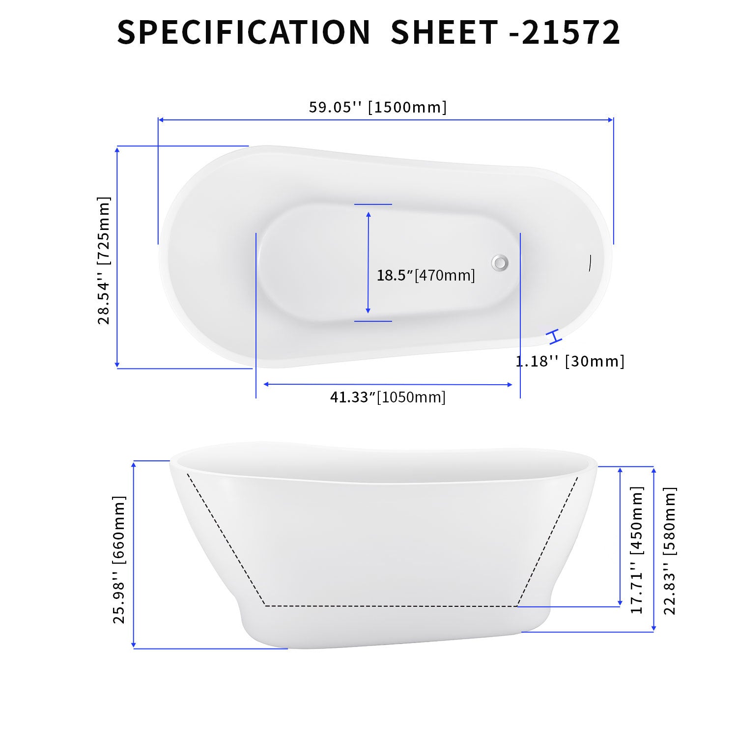 Soaking Bathtub with Reversible Drain in Glossy White