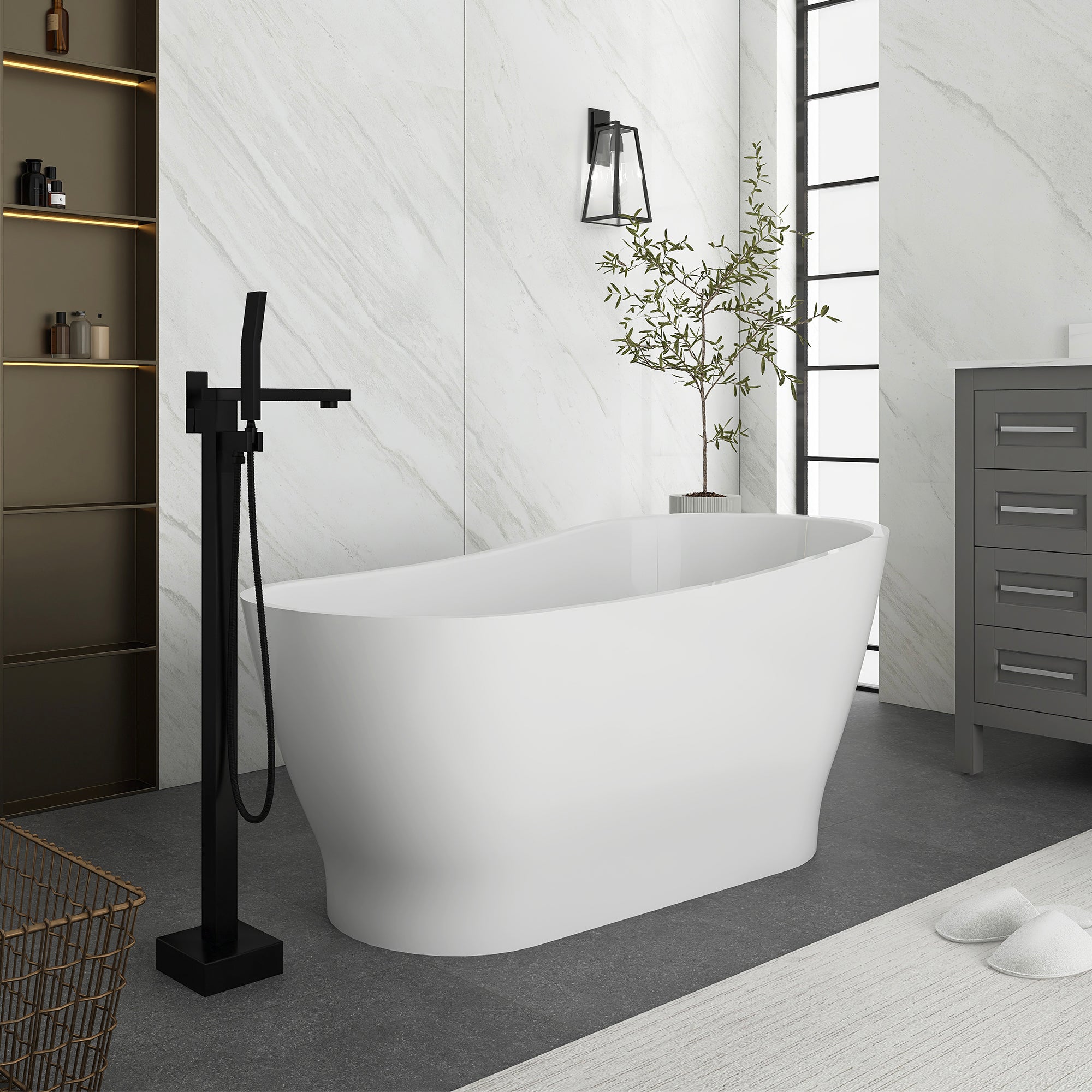 Soaking Bathtub with Reversible Drain in Glossy White