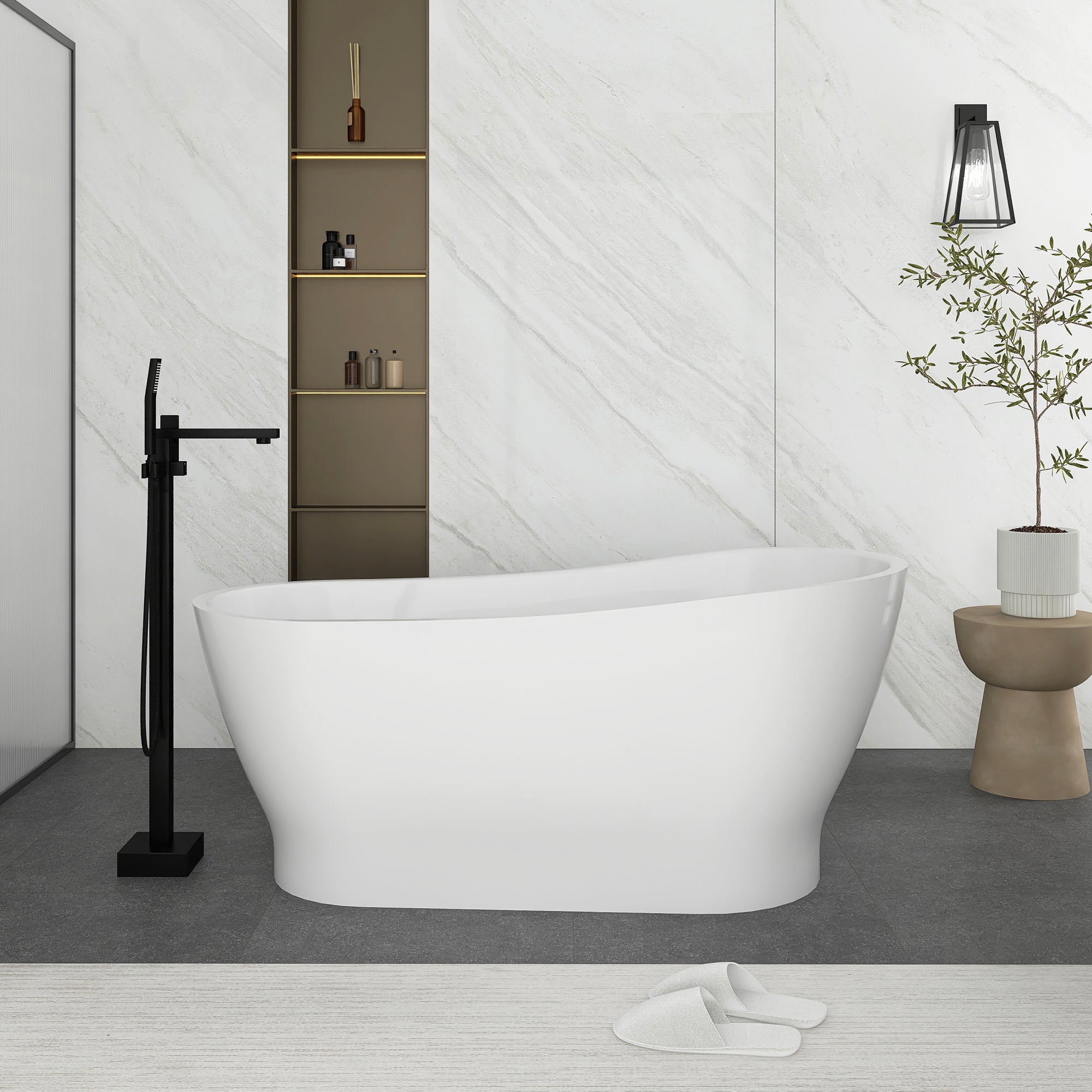 Soaking Bathtub with Reversible Drain in Glossy White