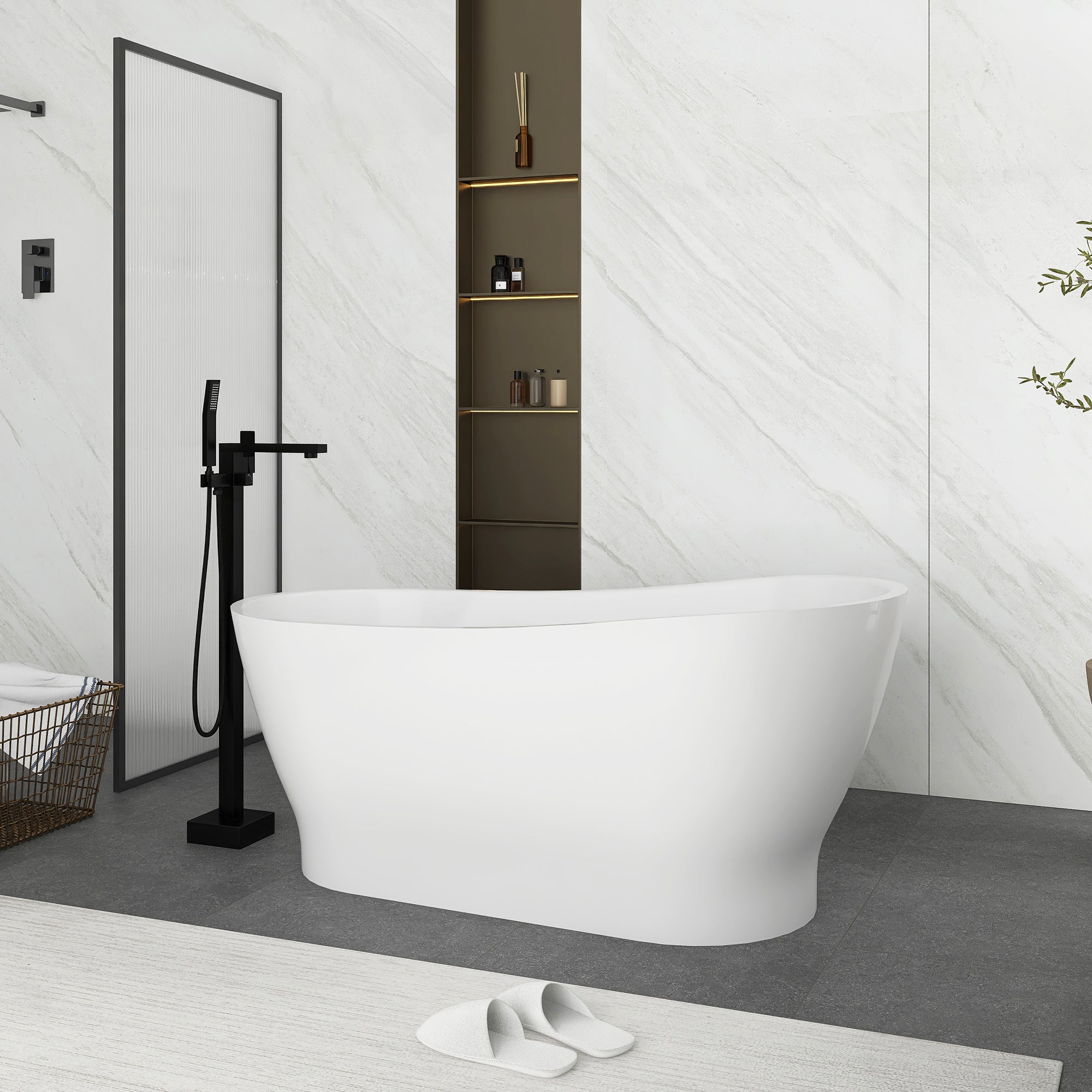 Soaking Bathtub with Reversible Drain in Glossy White