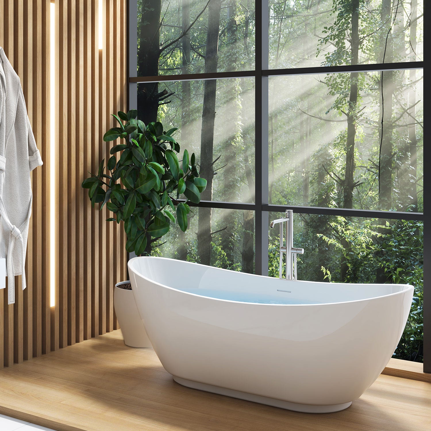 Soaking Bathtub with Center Drain in Glossy White