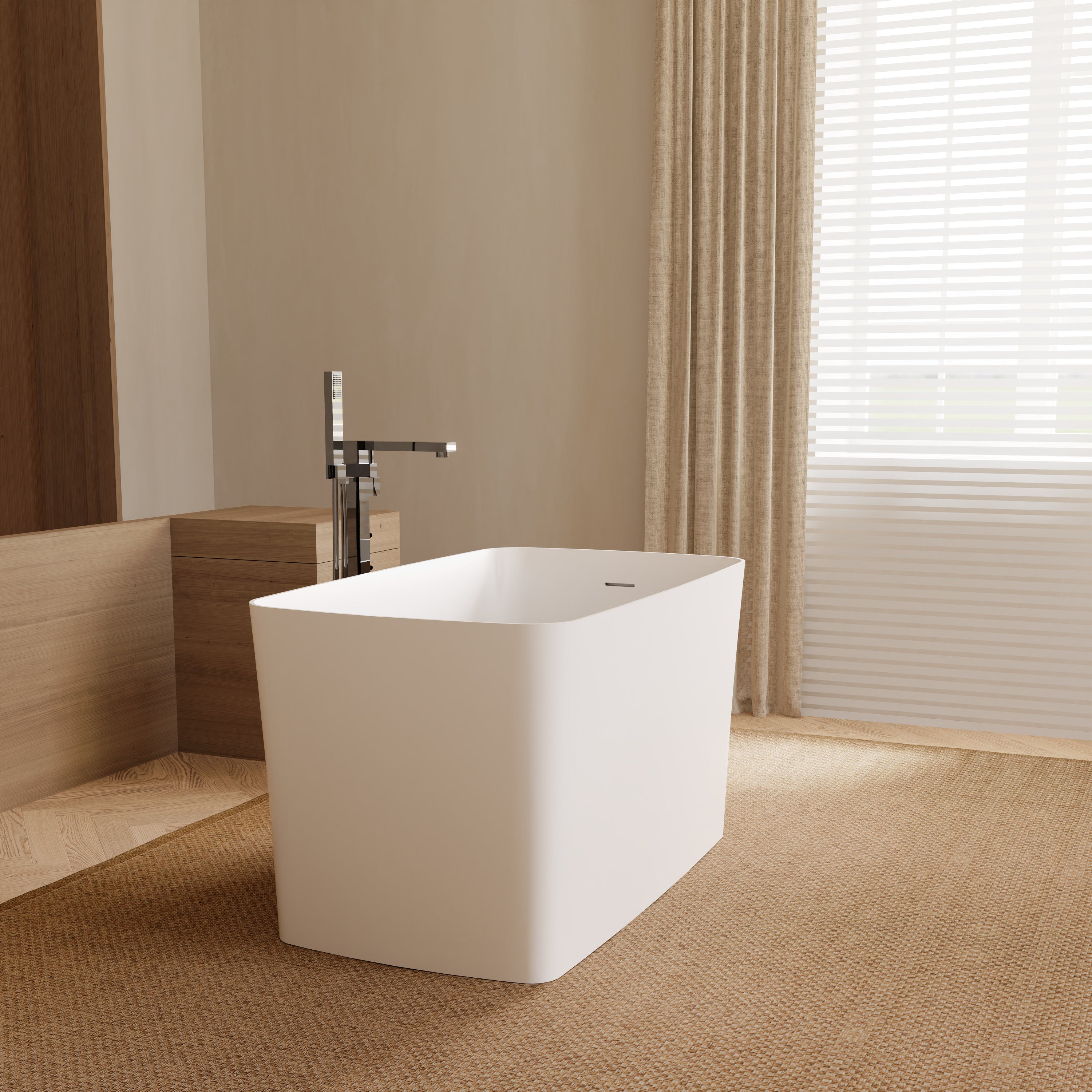 47 in. Solid Surface Freestanding Soaking Bathtub in Matte White