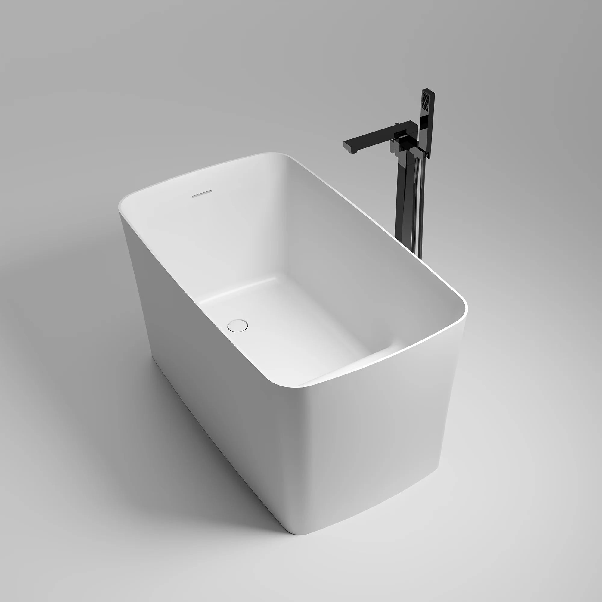 47 in. Solid Surface Freestanding Soaking Bathtub in Matte White