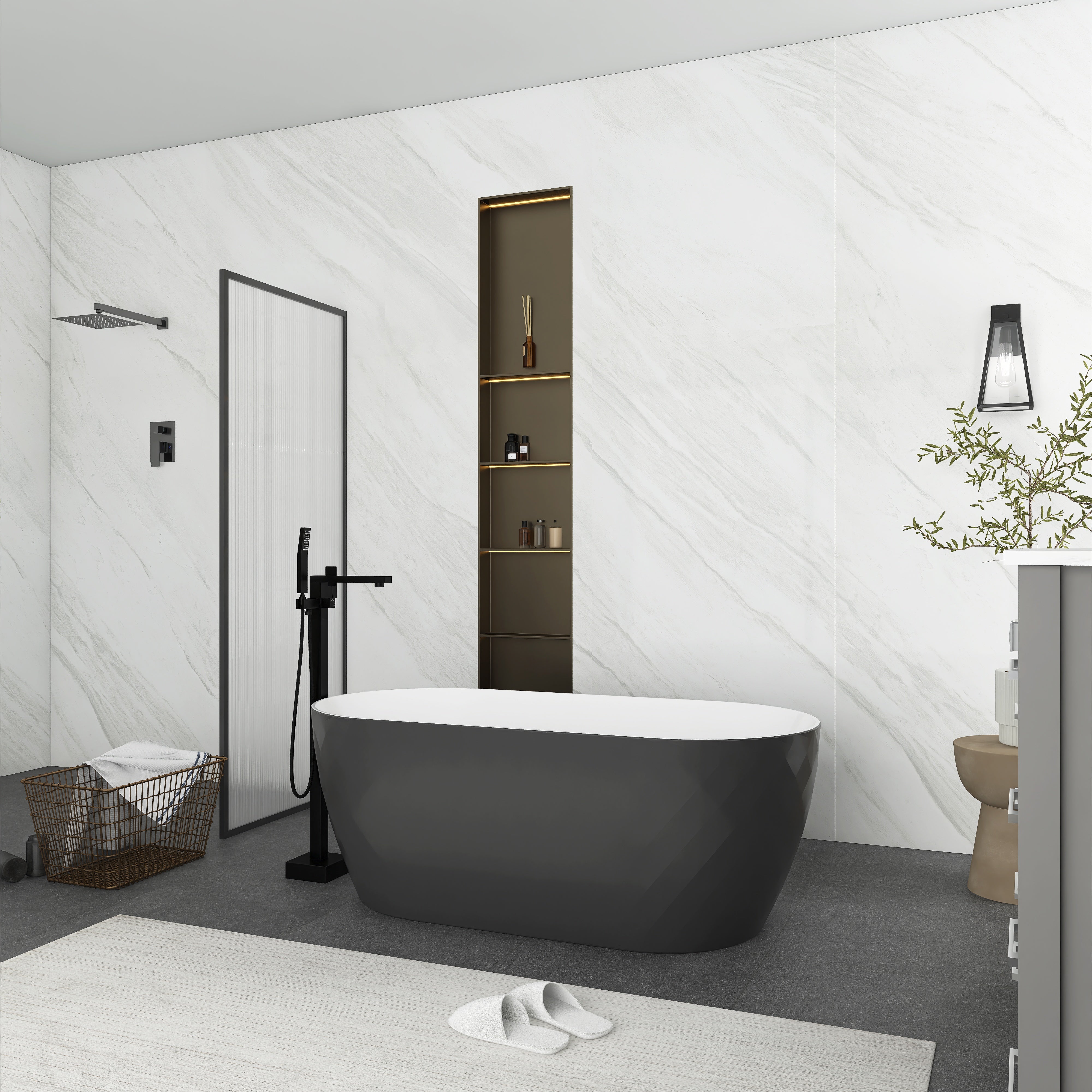 59 in. Acrylic Freestanding Soaking Bathtub in Grey