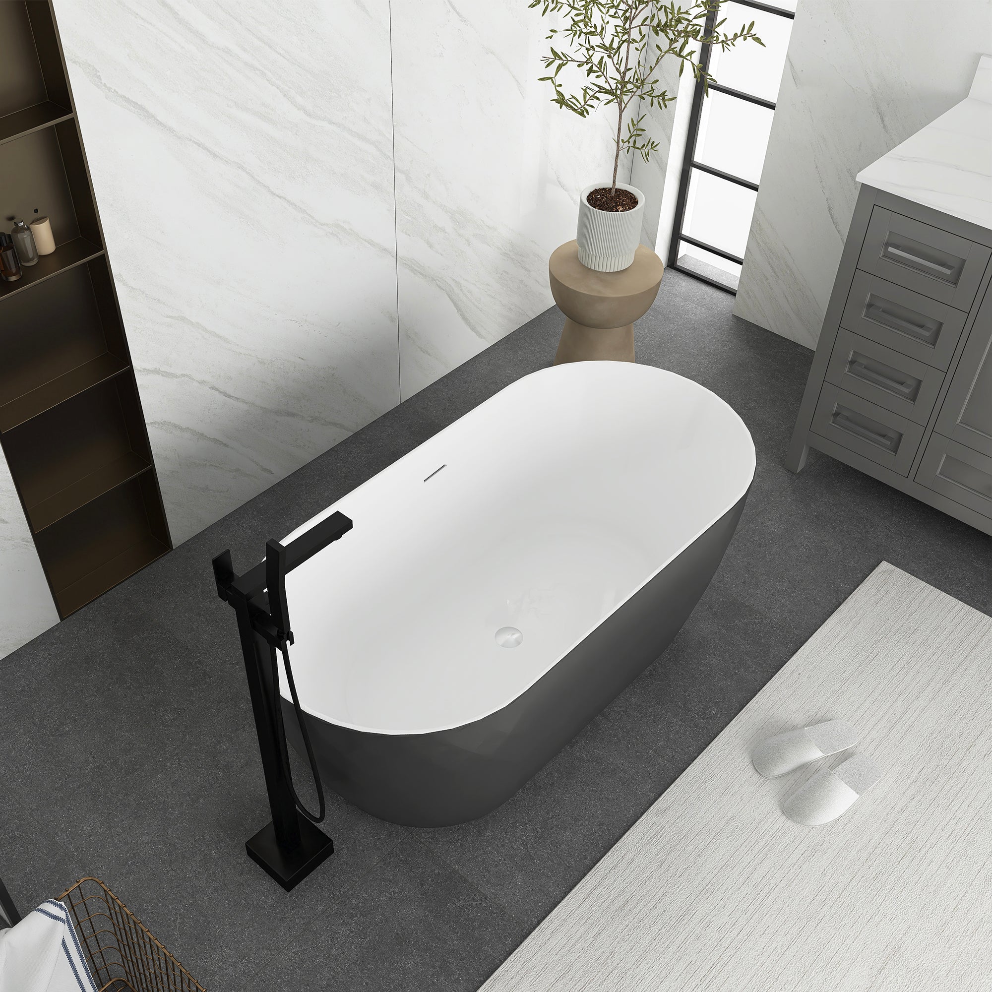 59 in. Acrylic Freestanding Soaking Bathtub in Grey