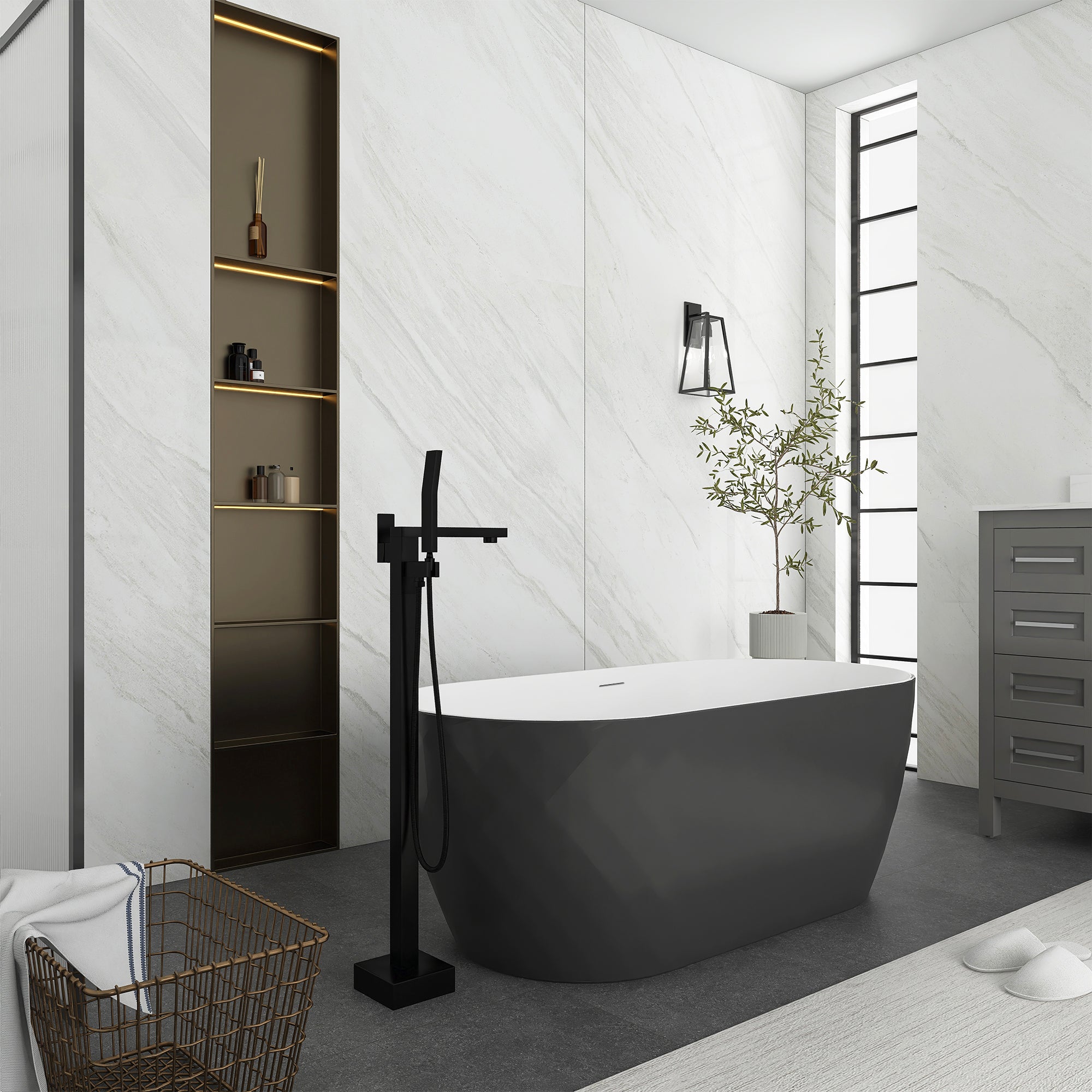 59 in. Acrylic Freestanding Soaking Bathtub in Grey