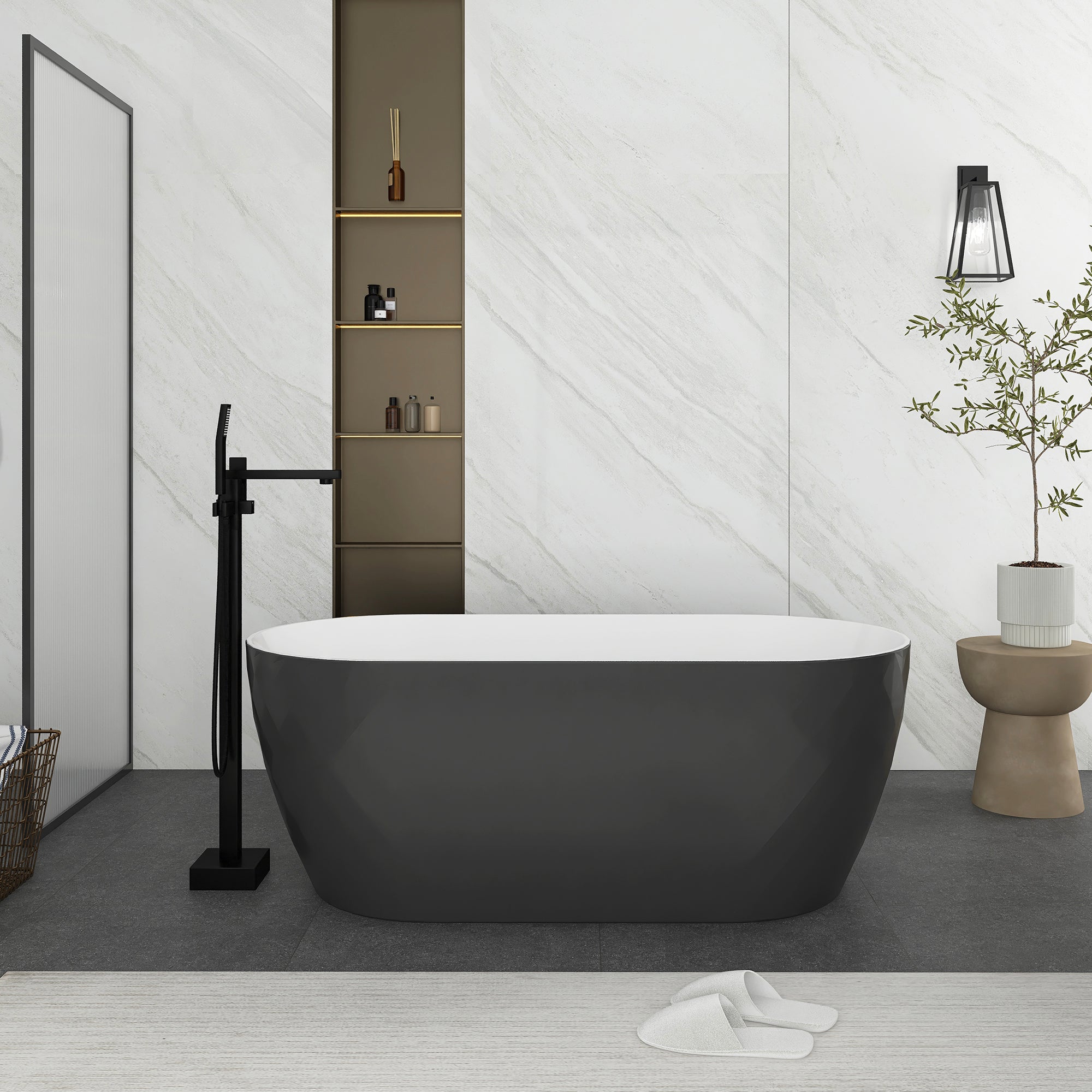 59 in. Acrylic Freestanding Soaking Bathtub in Grey