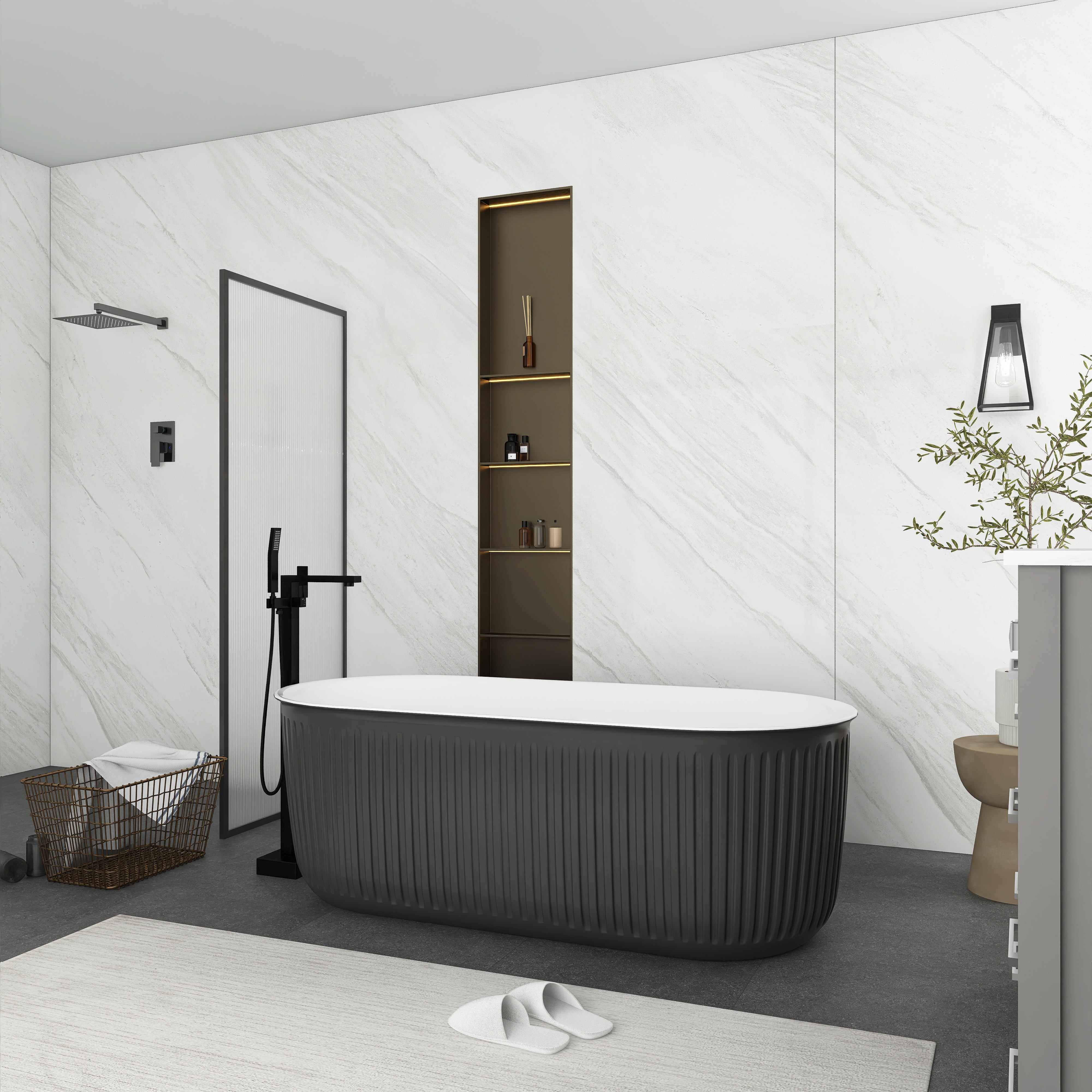 59 in. Acrylic Freestanding Soaking Bathtub in Grey