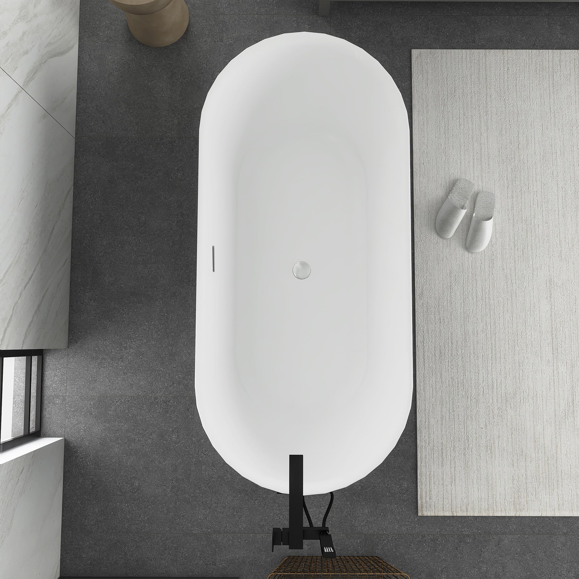 59 in. Acrylic Freestanding Soaking Bathtub in Grey