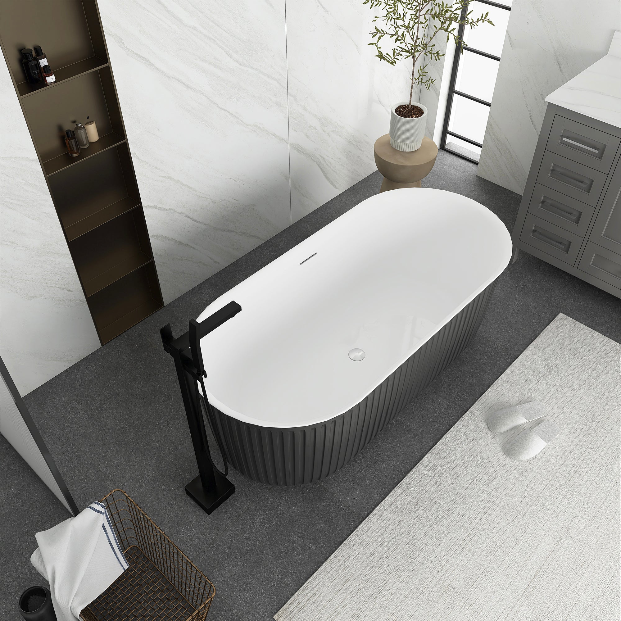 59 in. Acrylic Freestanding Soaking Bathtub in Grey