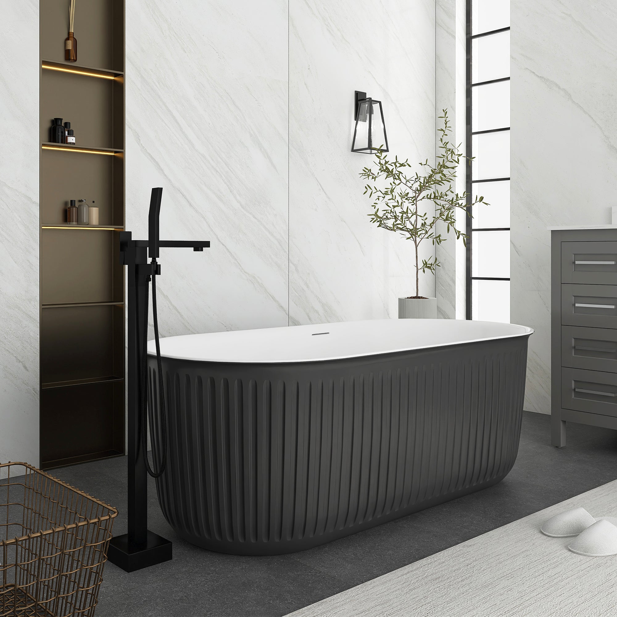 59 in. Acrylic Freestanding Soaking Bathtub in Grey