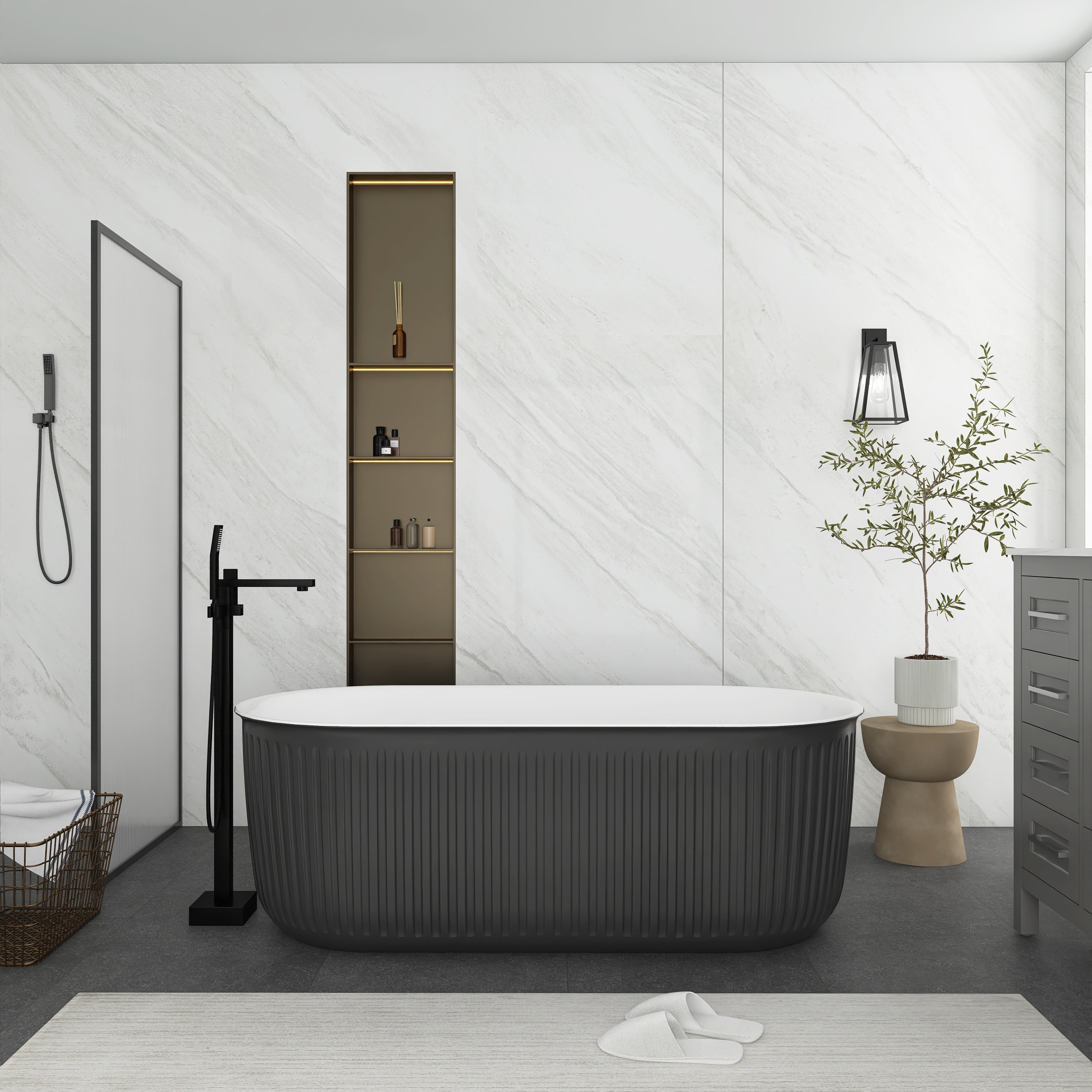 59 in. Acrylic Freestanding Soaking Bathtub in Grey
