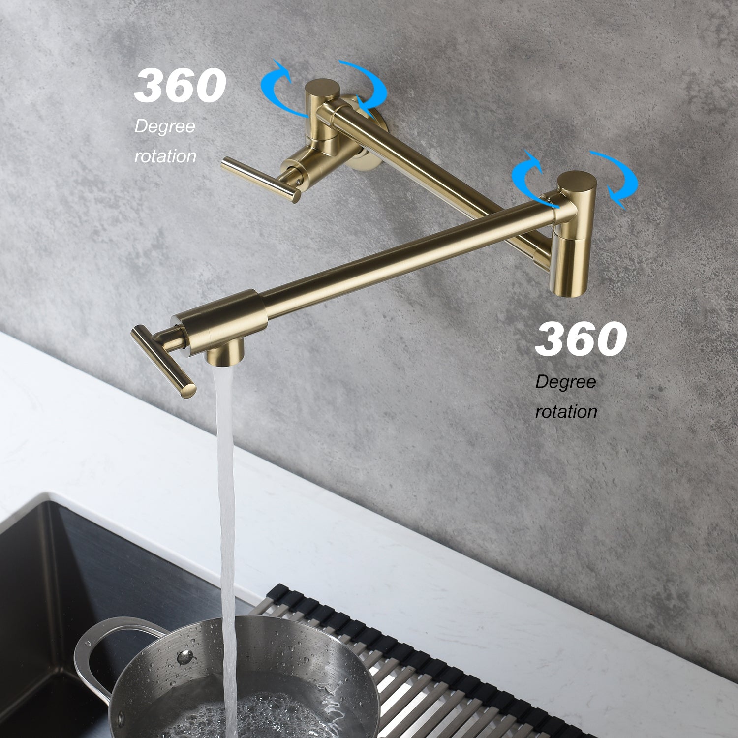 23 Inch Pot Filler Wall Mounted Brass Kitchen Faucet