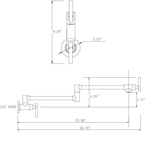 23 Inch Pot Filler Wall Mounted Brass Kitchen Faucet