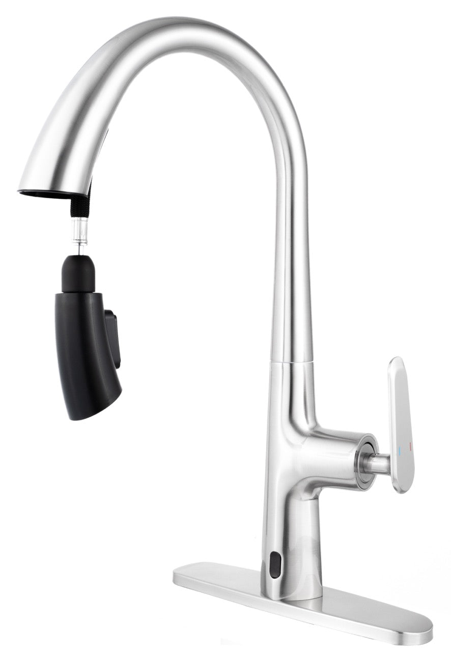 Single Handle Deck Mount Pull Down Brass Kitchen Faucet with Deckplate