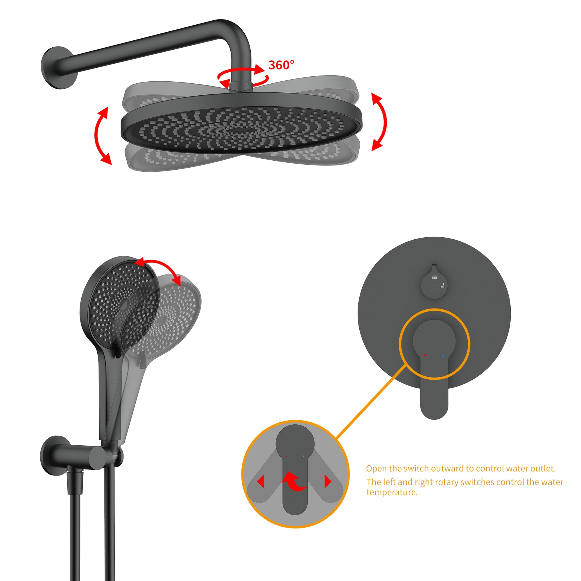 10 inch Wall-Mounted Round	Shower System with Rough-in Valve and Handheld Shower