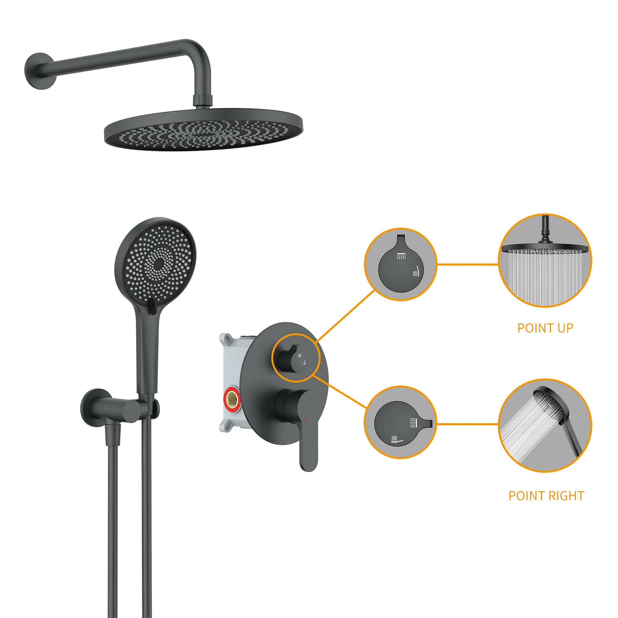 10 inch Wall-Mounted Round	Shower System with Rough-in Valve and Handheld Shower