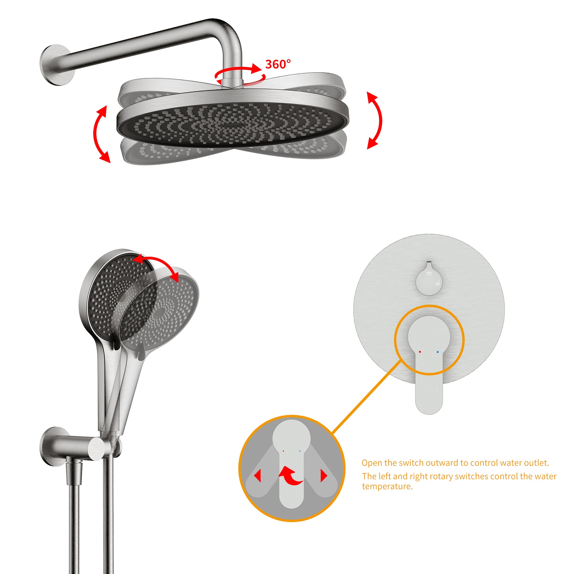 10 inch Wall-Mounted Round	Shower System with Rough-in Valve and Handheld Shower