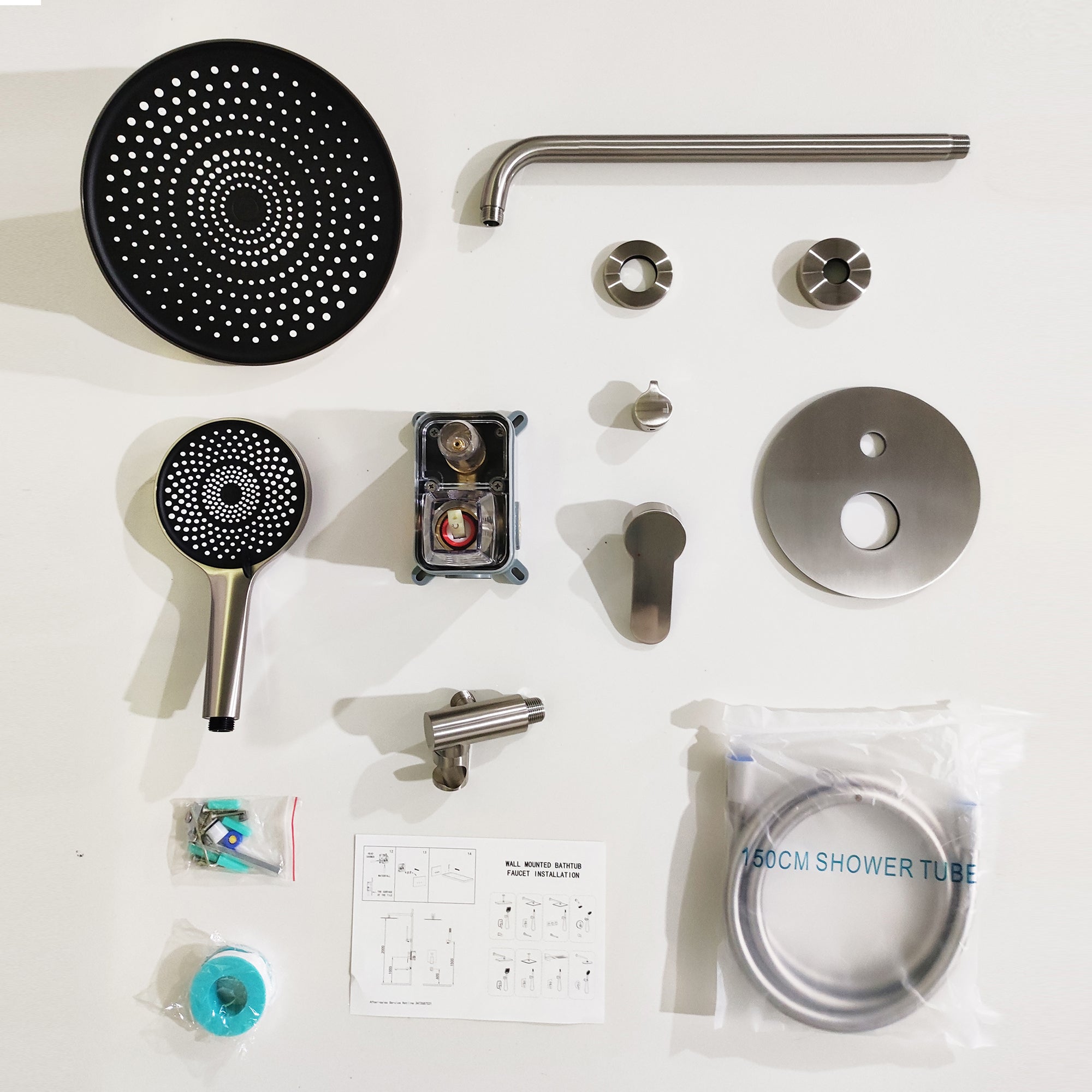 10 inch Wall-Mounted Round	Shower System with Rough-in Valve and Handheld Shower