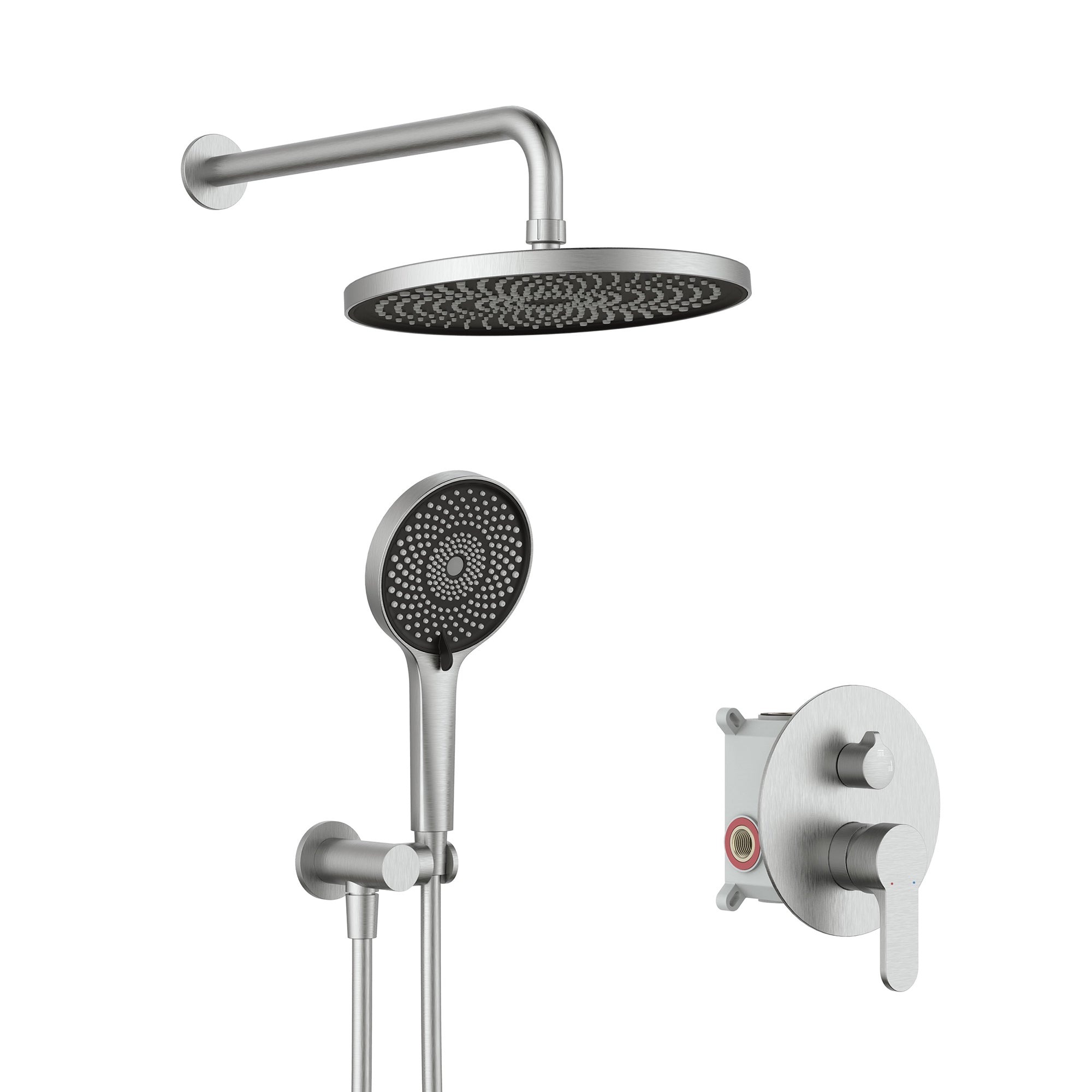 10 inch Wall-Mounted Round	Shower System with Rough-in Valve and Handheld Shower