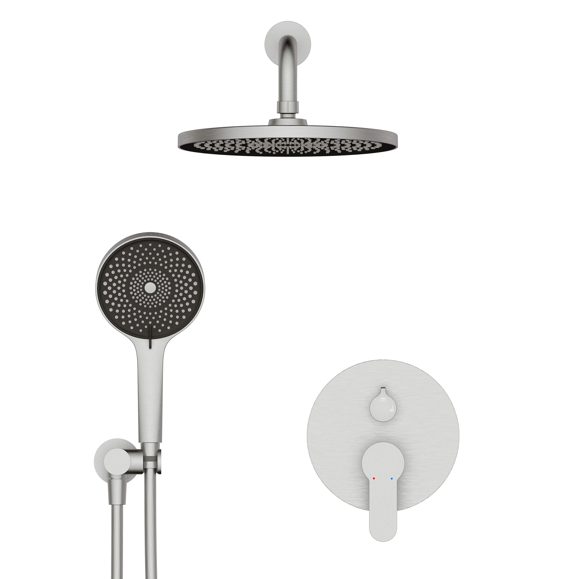 10 inch Wall-Mounted Round	Shower System with Rough-in Valve and Handheld Shower