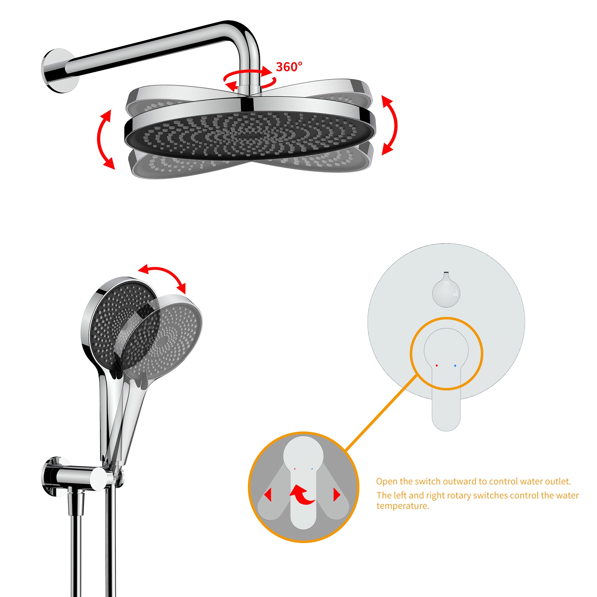 10 inch Wall-Mounted Round	Shower System with Rough-in Valve and Handheld Shower