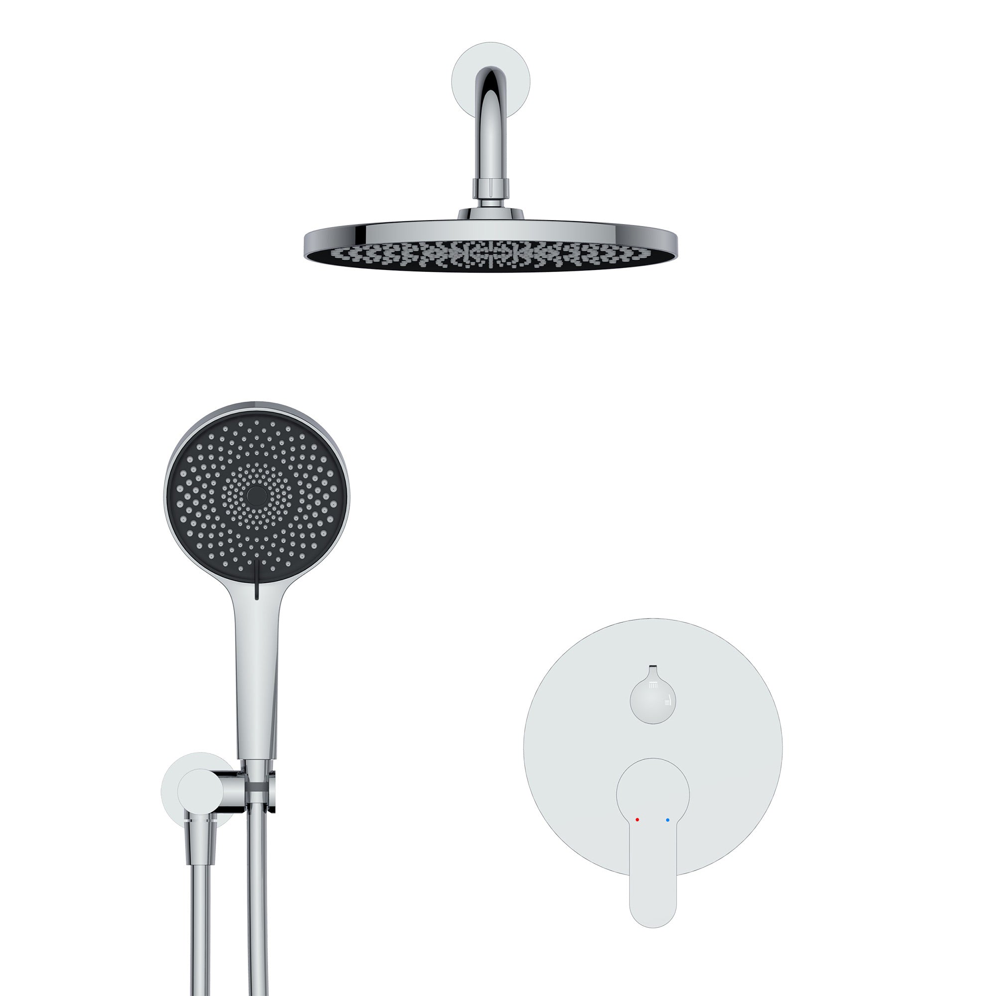 10 inch Wall-Mounted Round	Shower System with Rough-in Valve and Handheld Shower