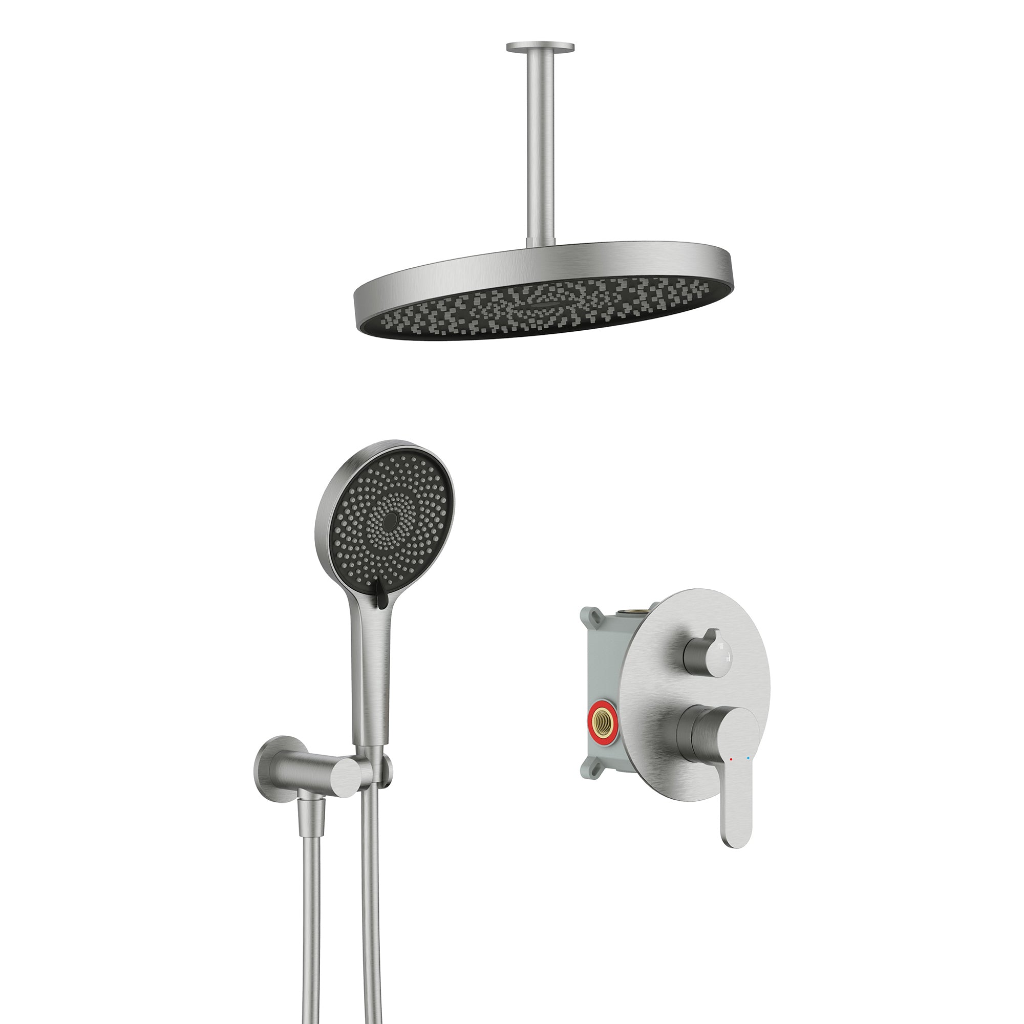 12 inch Wall-Mounted Round Shower System with Rough-in Valve and Handheld Shower